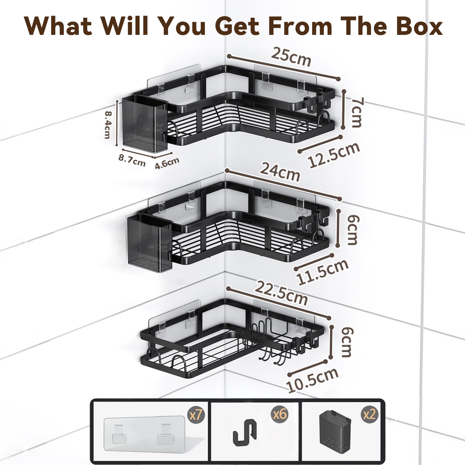 5 Pezzi Mensole Doccia Senza Foratura - Set Organizer Bagno In Acciaio Inox Con Adesivi, Portasapone E Portaspazzolino - 3