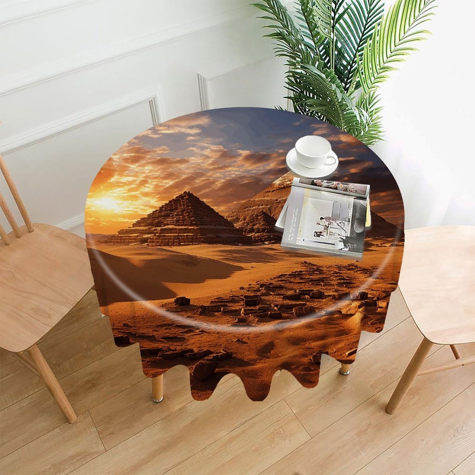 VstaDank Egyptian Pyramids Tablecloth Easy to Clean Polyester Round Table Cover Washable Round Table Cloth Wrinkle-Free Circle Decoration Tablecloth for Kitchen Dining Room 60"