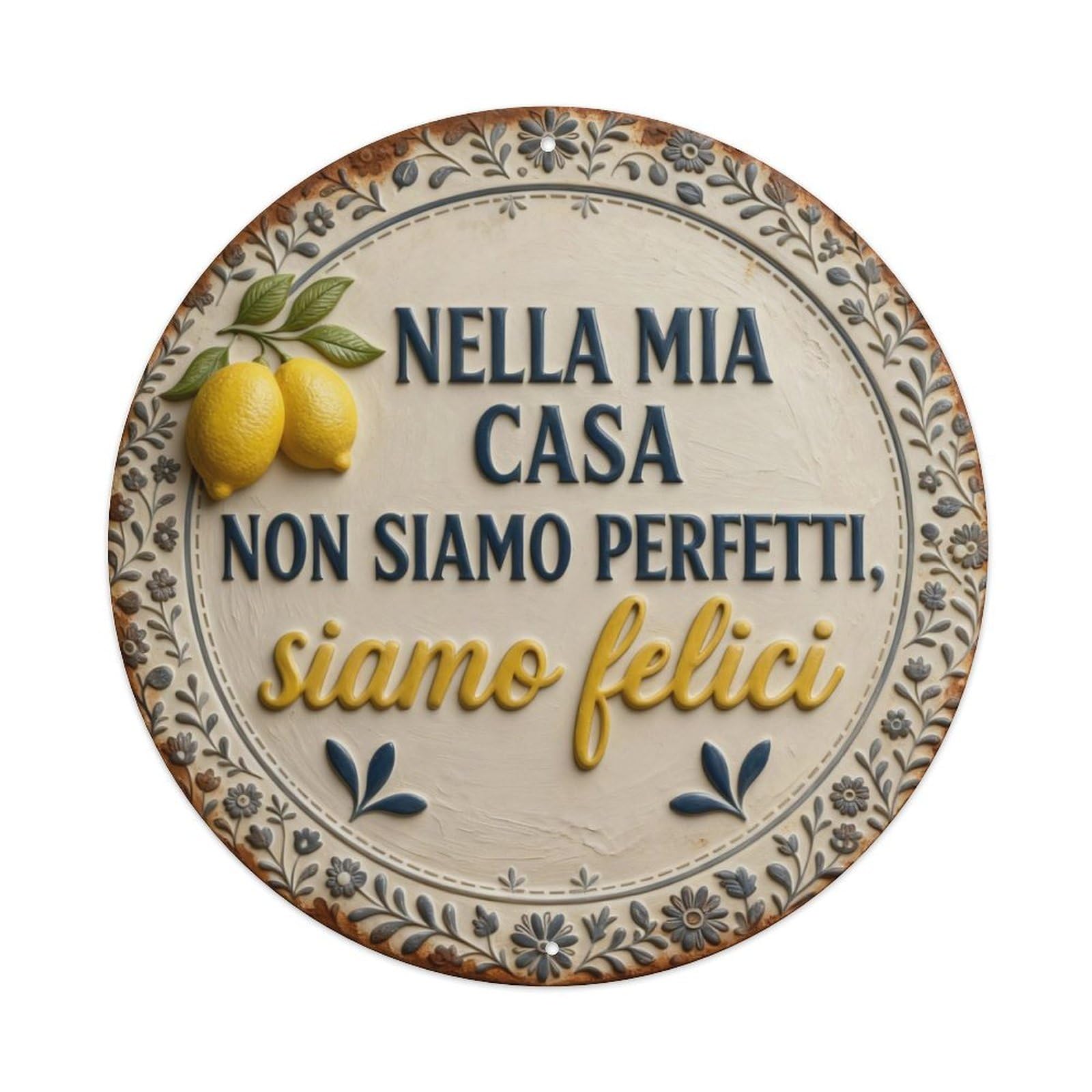 Zlatcbu Vintage Floral Blue And White Pattern With Lemons Metal Tin Sign Retro Wall Art Poster, Decor For Home Living Room Bar Cafe Garage, 8X8 Inch
