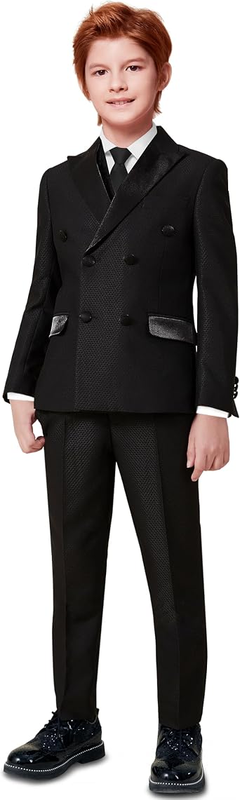 Marvelous World Boys 7-Piece Double-Breasted Slim Fit Suit Set