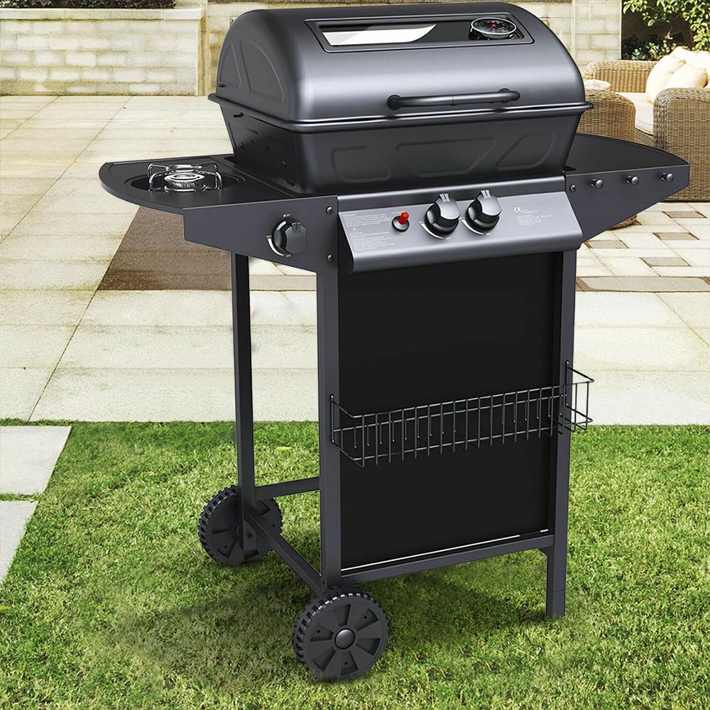 Mediawave Store - Barbecue a Gas in Pietra Lavica SG G2083G Fornello e Griglia Cromata 2,9 Kw, Barbecue per Casa e Giardino, Barbecue Grill BBQ con Rotelle