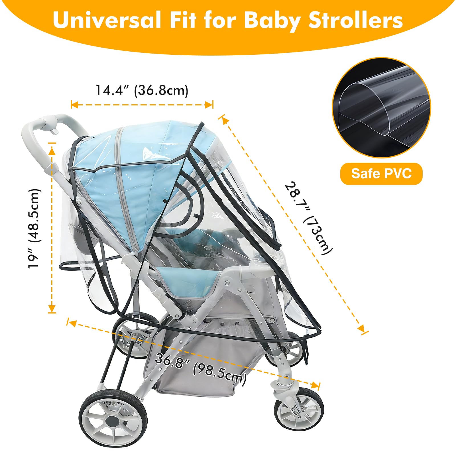 Stroller Rain Cover, All Seasons Protection for Walking, Camping, Universal Baby Travel Gear, Transparent Stroller Poncho, Baby Stroller Weather Shield for Outdoor Protection from Rain, Snow, Wind & Dust - 5