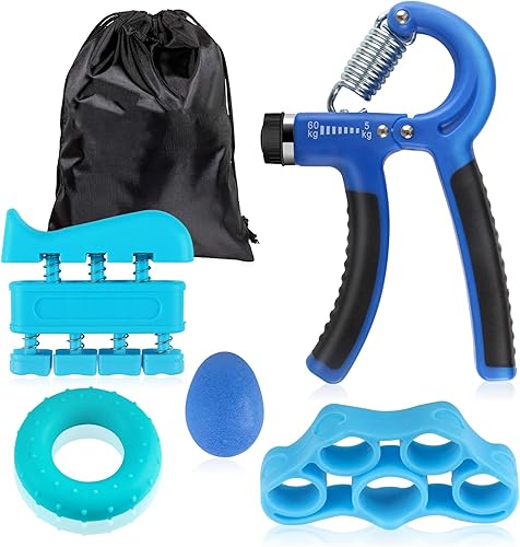 Fortalecedor de agarre de mano (juego de 5 piezas) para niños y adultos, entrenador de fuerza de agarre ajustable, exprimidor de mano, bolas 3D de
