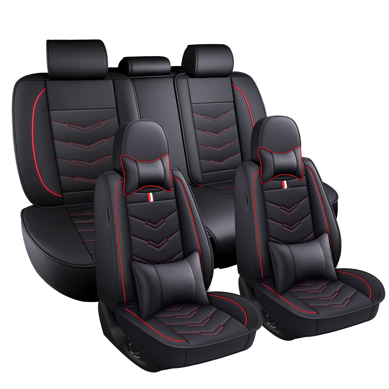 Car Seat Covers Fit for KIA Soul 2010-2025, Leather Seat Covers for Car, Waterproof Non-Slip Durable Car Seat Protector(5 Seats with Pillow,Black Red)