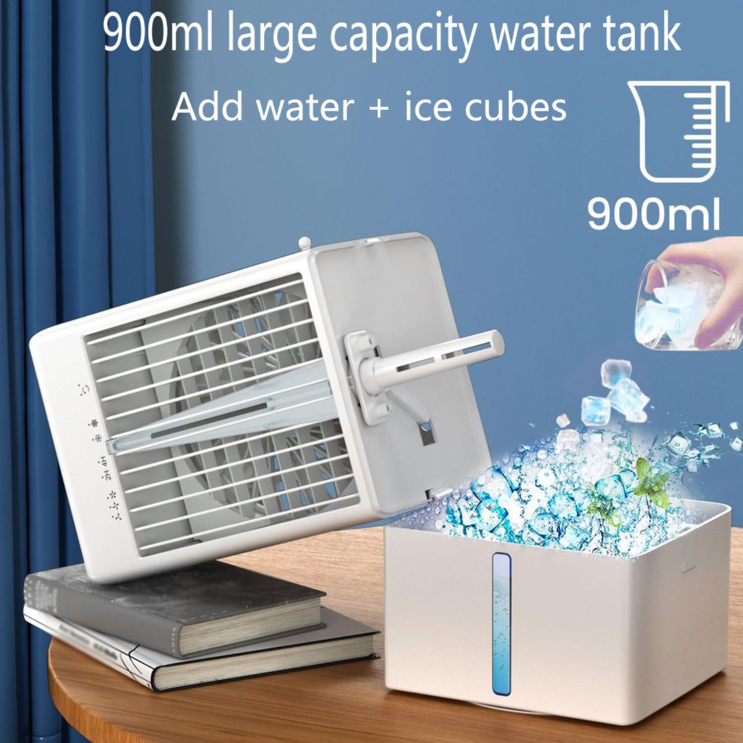 Condizionatore d'Aria Portatile, raffrescatore evaporativo Personale con 3 velocità del Vento, Serbatoio da 900 ml, 7 luci notturne, Timer 2-4 Ore, Touch Screen, Piccolo Ventilatore condizio