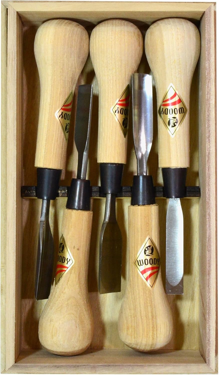 Michihamono Woody 5 Piece Japanese Woodcarving Gouge Chisel Wood Working Tools Set, with Walnut Ergonomic Handle & High Speed Steel Blade for Woodworking