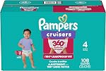 Pampers Couches - Croiseurs 360° - Taille 4, jusqu'à 100% Fit étanche, conçu pour les bébés actifs, tirer sur la couche, EZ Tabs Off conçus pour des changements faciles, 1 Boîte (composée de 108)