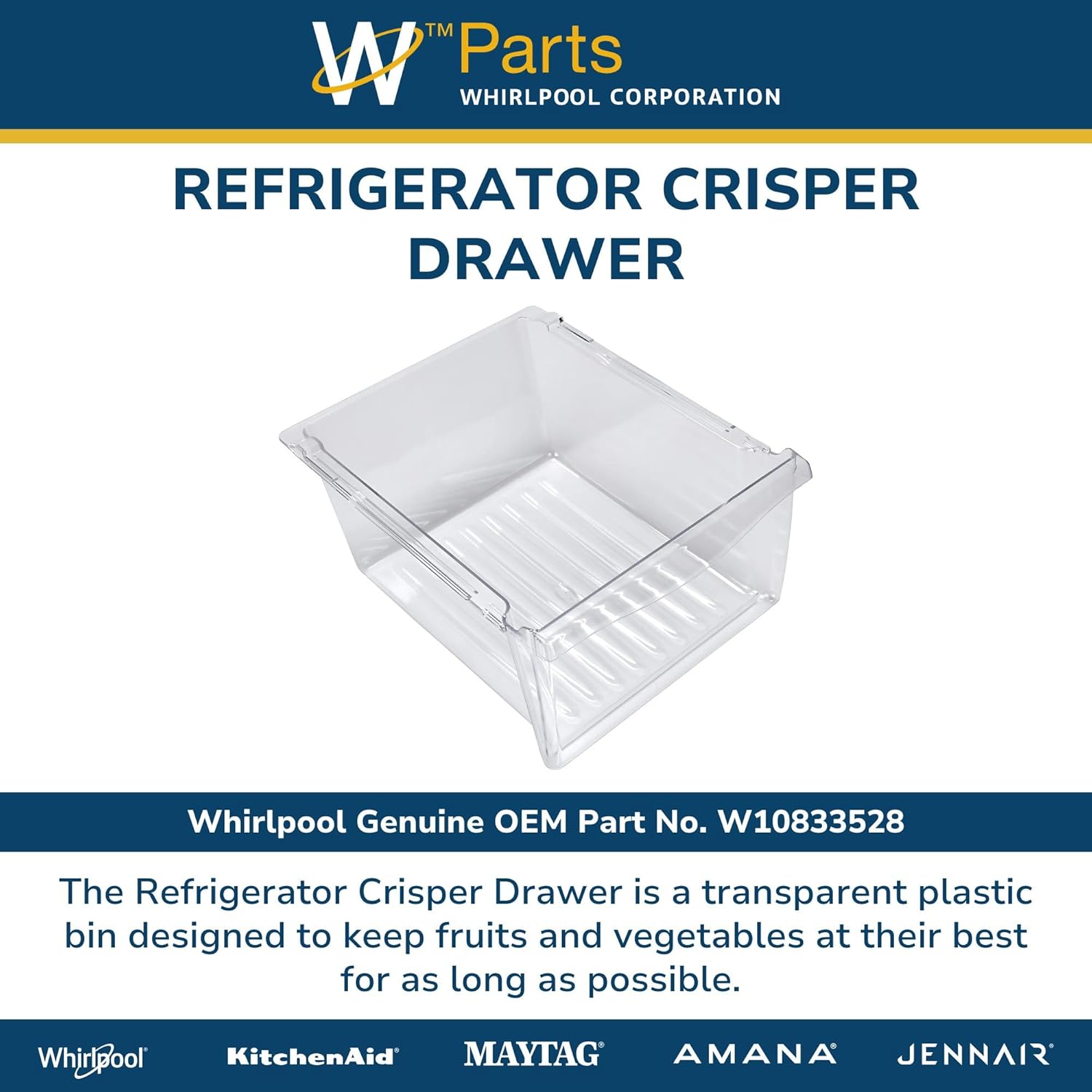 Whirlpool W10833528 W10389328 OEM Refrigerator Crisper Drawer, Clear