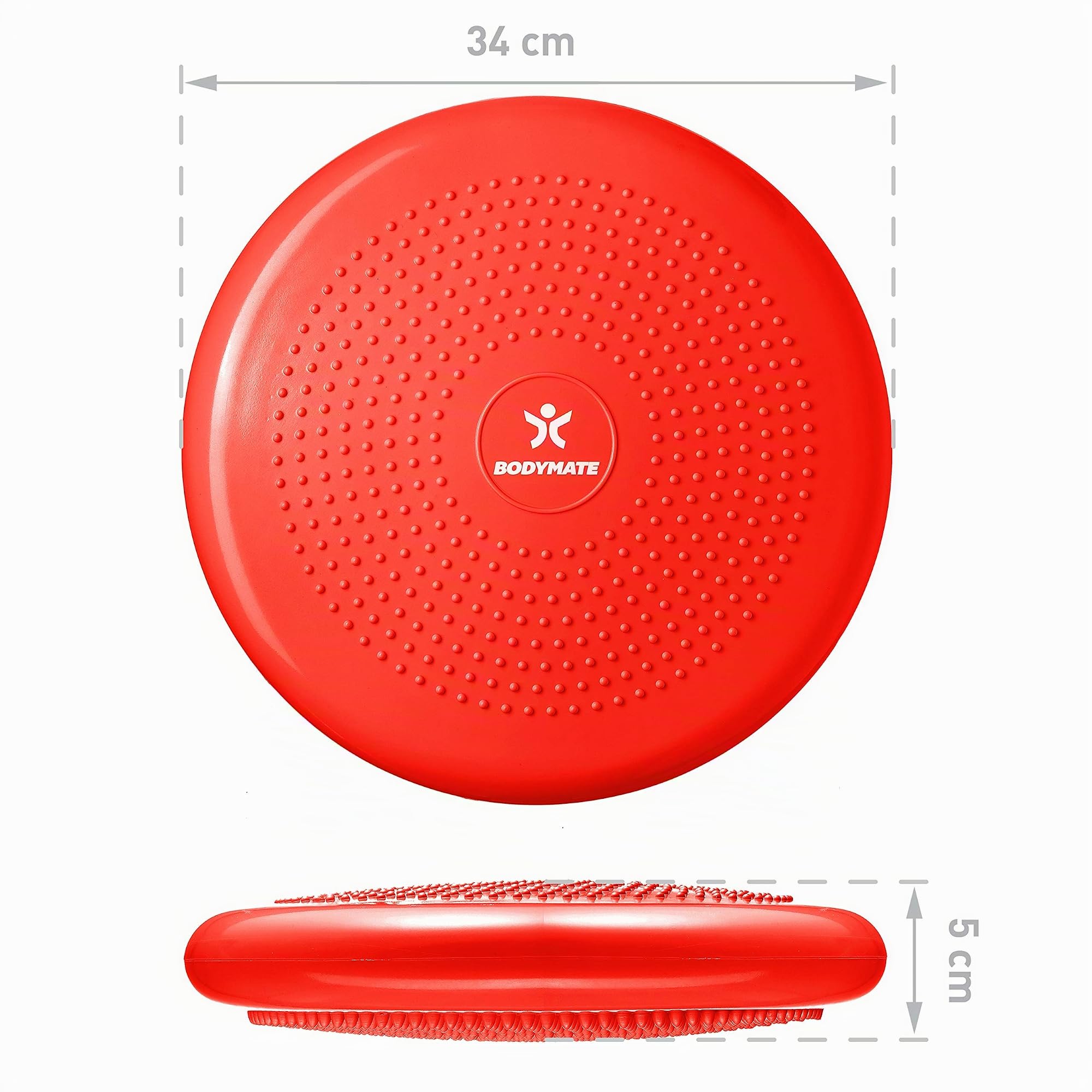 BODYMATE Pepper-RED - Cuscino per seduta con pompa di diametro 34 cm, cuscino di equilibrio, cuscino di equilibrio, cuscino per nodi, per allenamento, riabilitazione, coordinazione e allenamento
