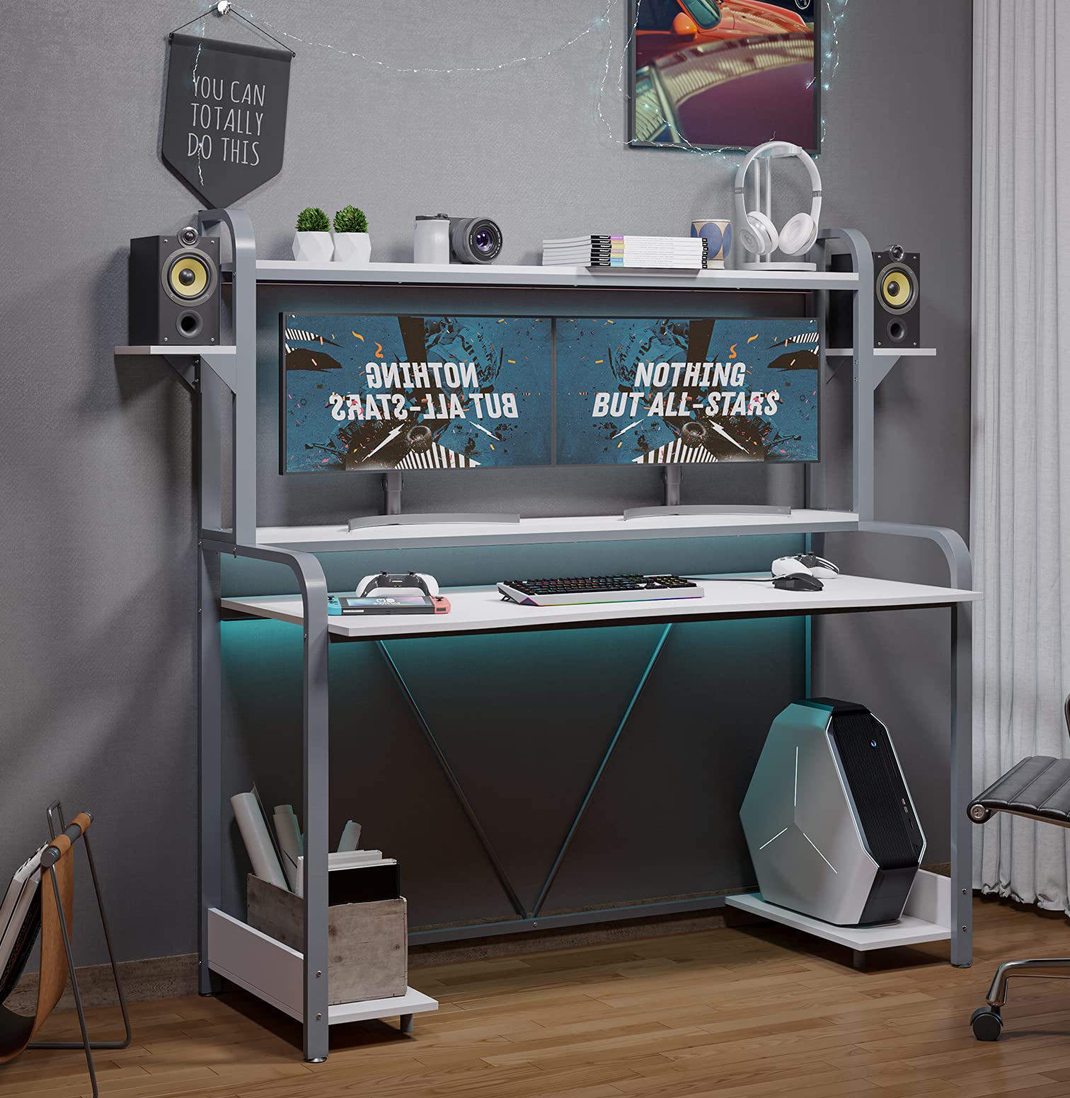 Buy Sedeta Computer Desk with Hutch and Storage Shelves, 55'' Gaming