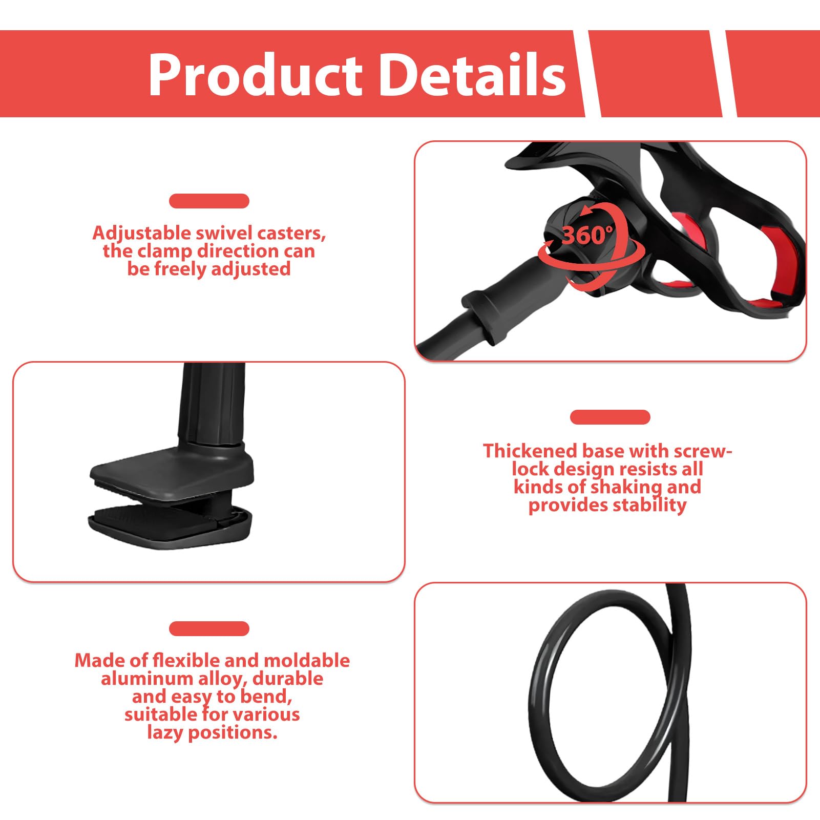 Support Telephone Lit, Support téléphone avec col de Cygne de - Réglable, avec bras télescopique flexible de 75 cm - Convient à tous les modèles - Convient pour les vidéos et regarder des films