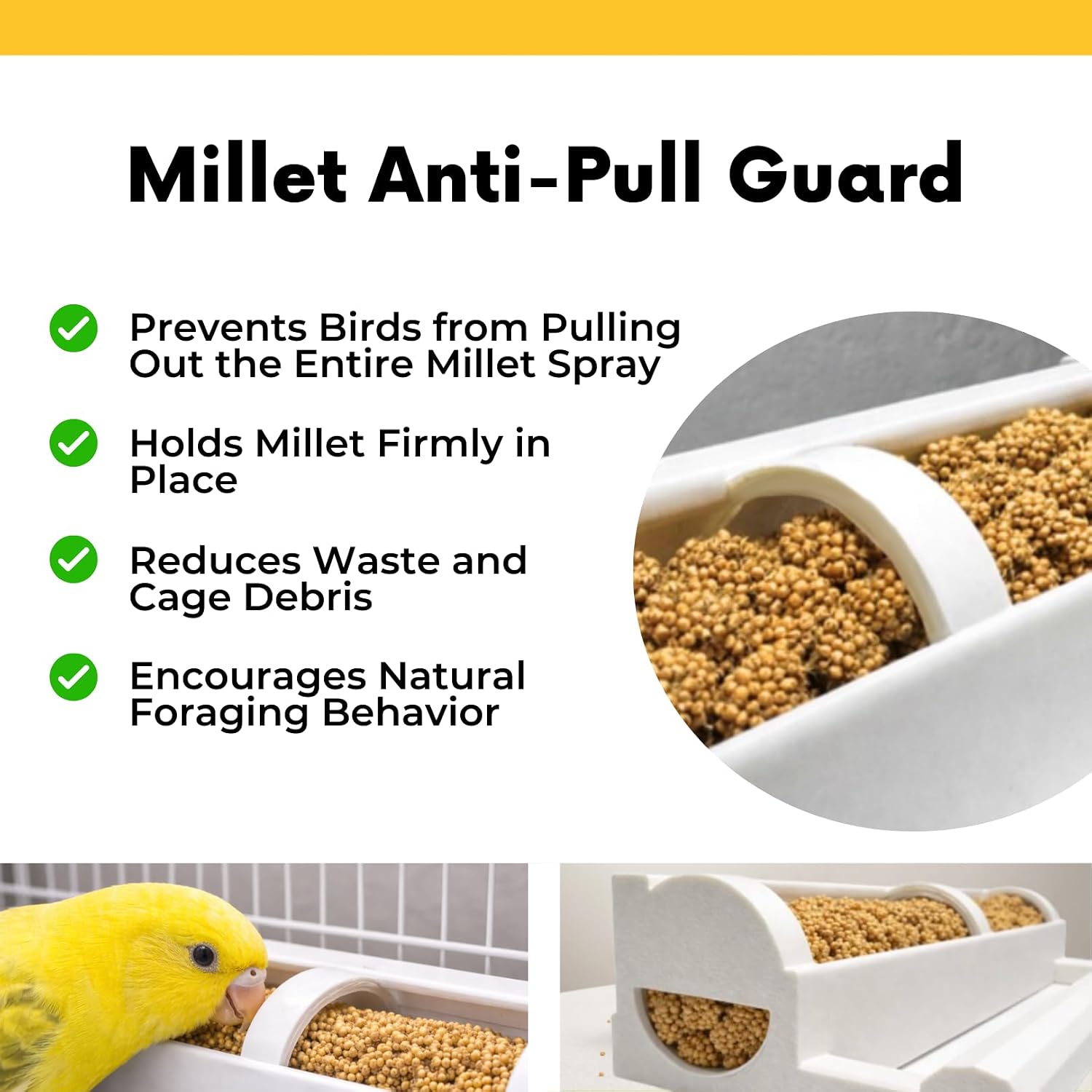 Premium Millet Feeder & Spray Holder - Mess-Capture Design Bird Cage Feeder for Parakeets, Budgies, Cockatiels, Lovebirds, Finches (Modern Matte Edition)