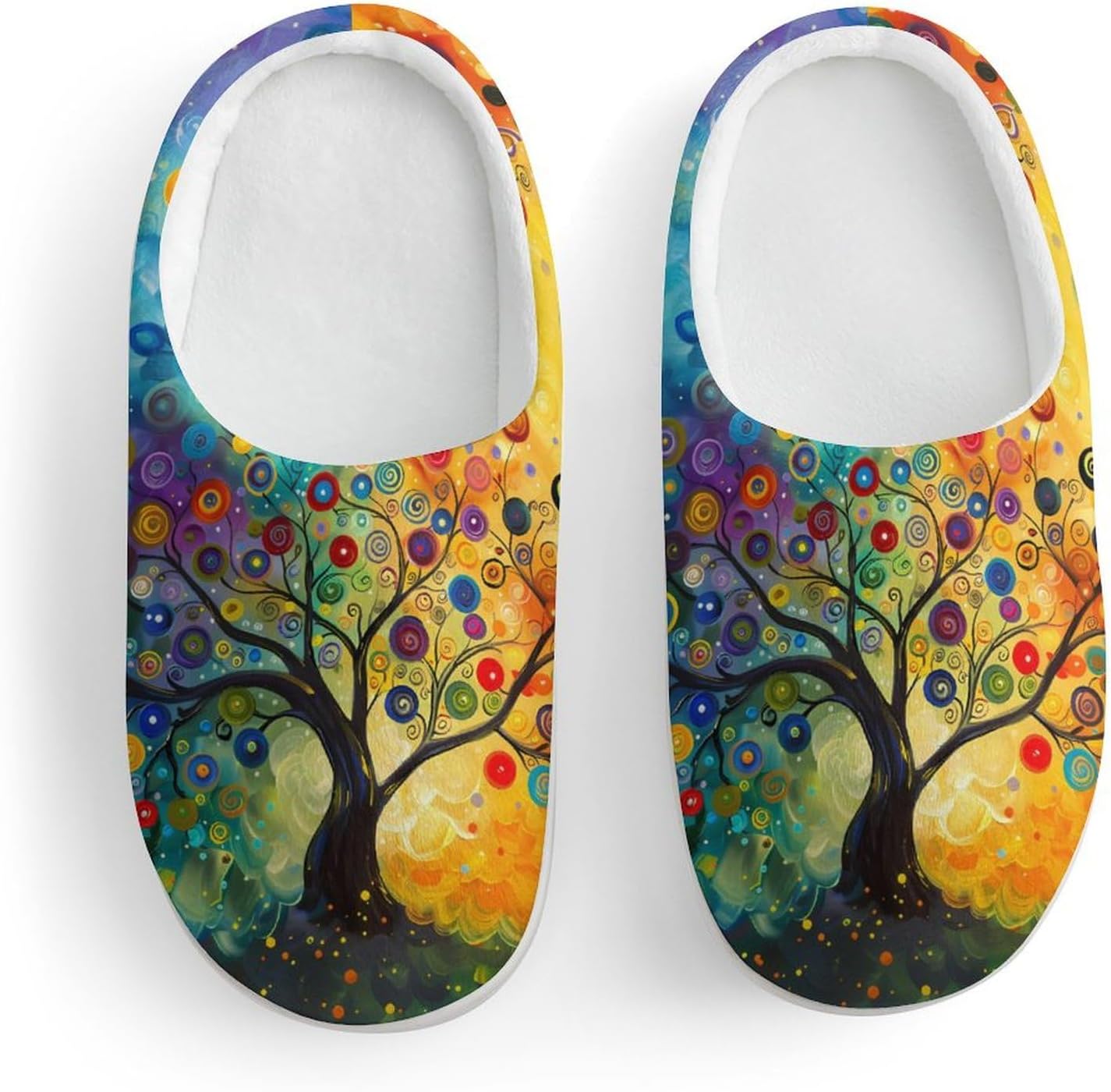 Colorful Tree Swirls Bubble Painting Cute Cotton Slippers Anti-slip House Shoe Slipper Indoor Outdoor