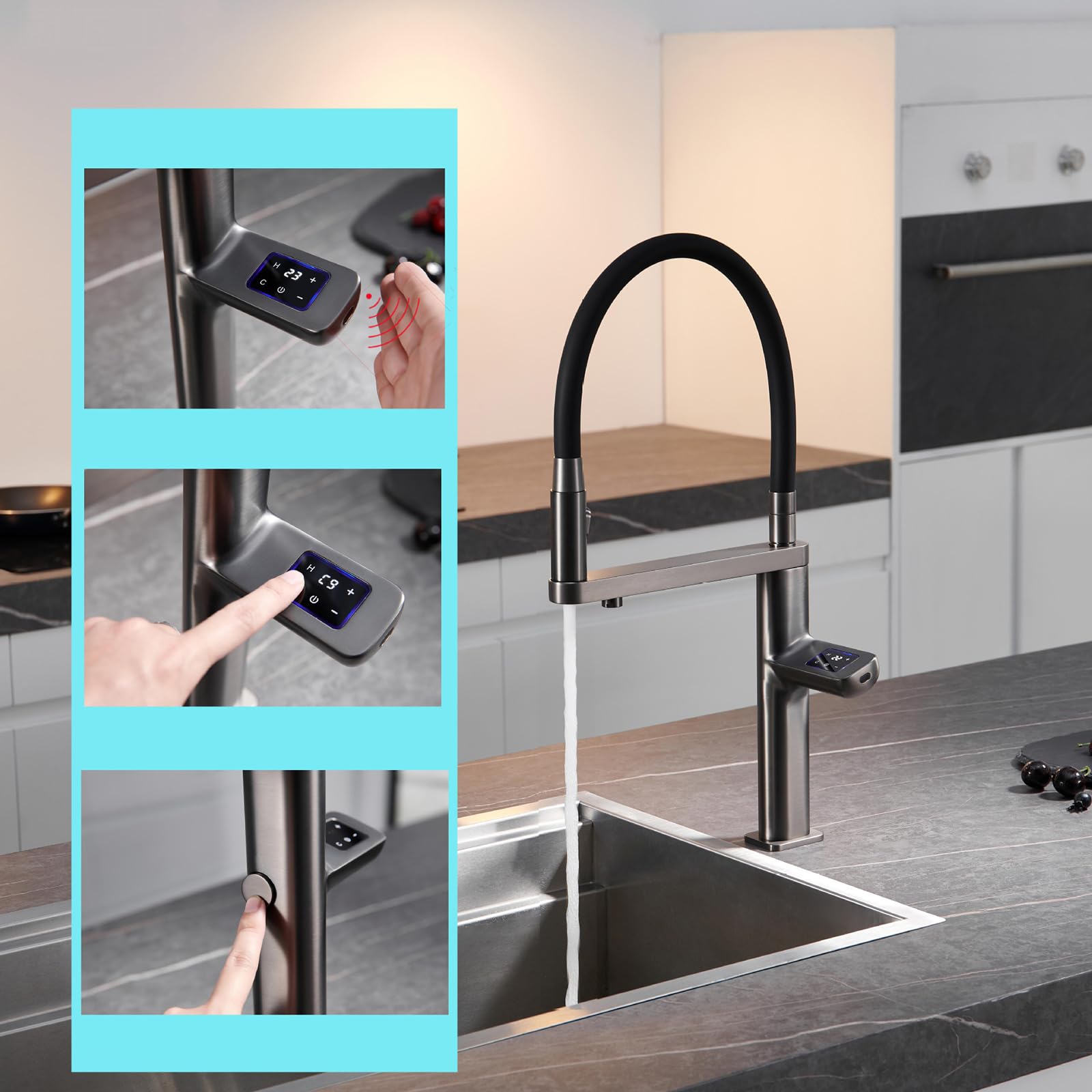 XJTNLB Grifo Cocina Osmosis Extraible Grifos de Cocina Fregadero Monomando Grifo Cocina con Osmosis 2 Modos de Rociado Grifo Cocina 3 Vias Latón, Gris