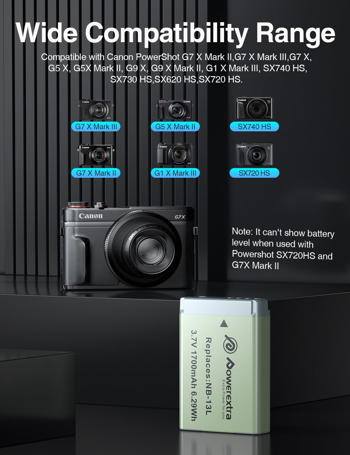 2 Pack NB-13L Battery Compatible with Canon PowerShot SX740 HS/G1 X Mark III/G5 X/G5 X Mark II/G7 X/G7 X Mark II-III/G9 X/G9 X Mark II/SX620 HS/SX720 HS Cameras