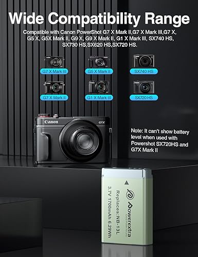 Miniatura 3 de Paquete de 2 baterías NB-13L compatibles con cámaras Canon PowerShot SX740 HSG1 X Mark IIIG5 XG5 X Mark IIG7 XG7 X Mark II-IIIG9 X Mark IISX620