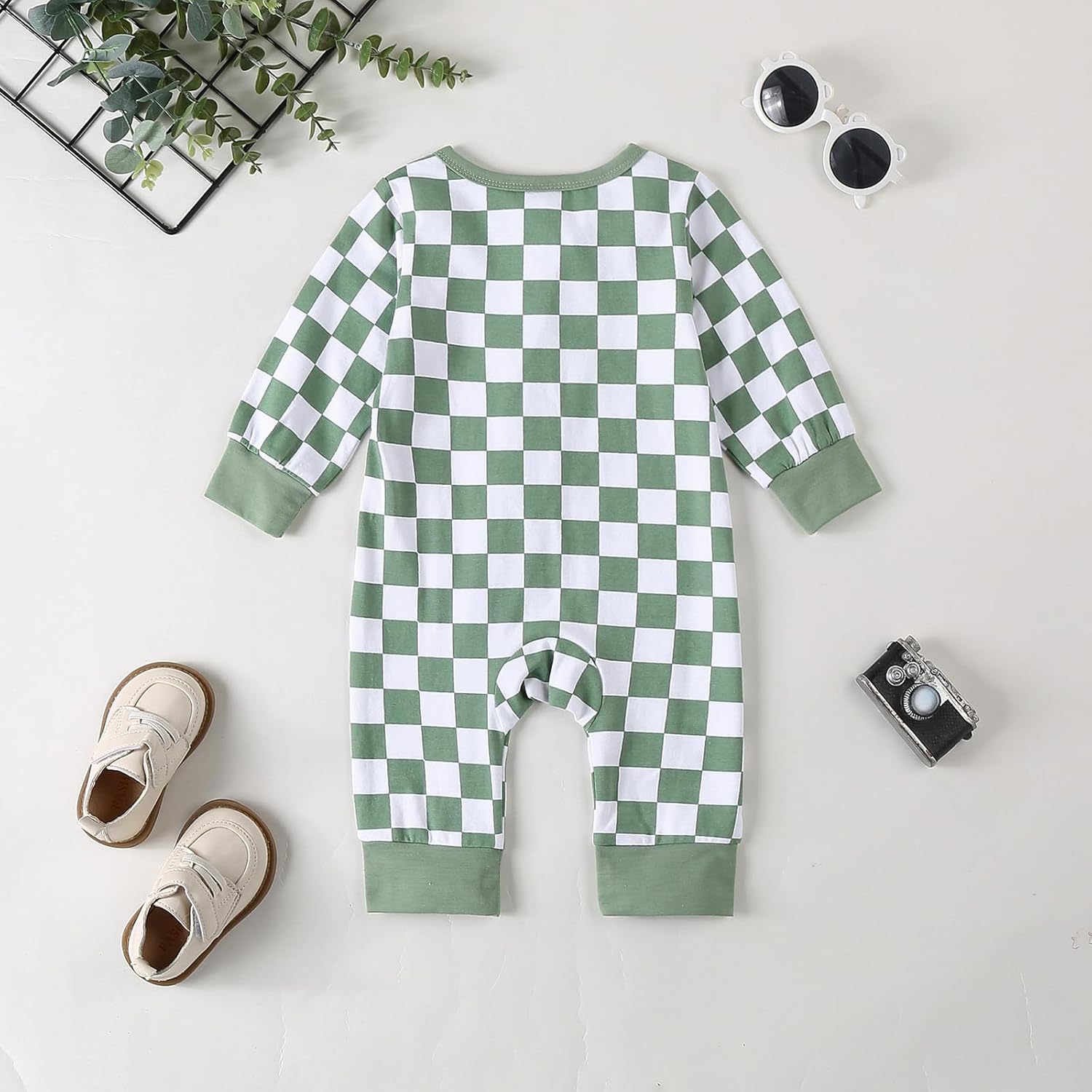 Karuedoo Newborn Baby Boy Girl Clothes Checkered Long Sleeve Zipper Romper Jumpsuit One Piece Bodysuit Fall Winter Outfit - Image 3