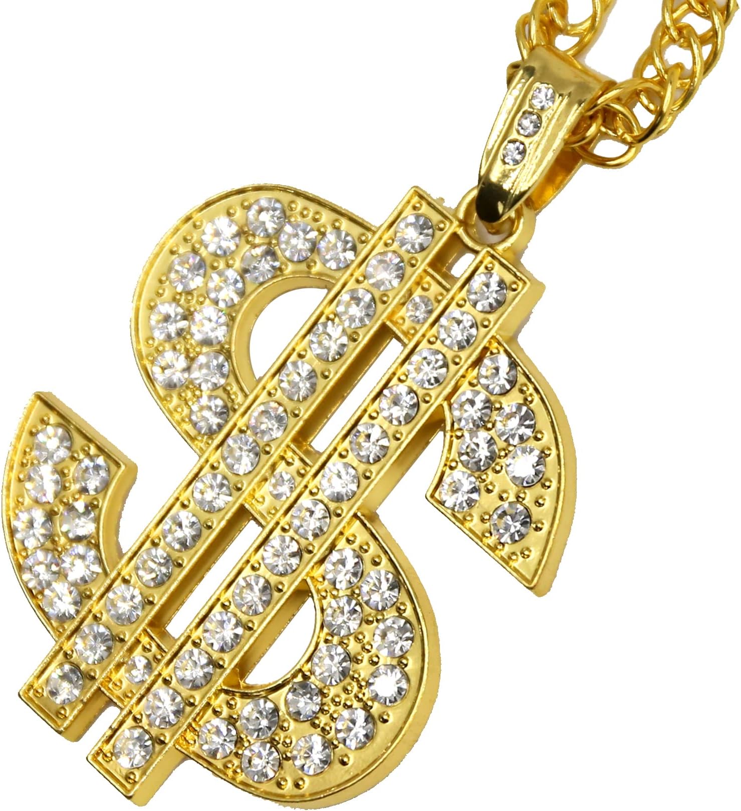 18K Gold Plated Dollar Chain Necklace, Fake Gold Chain for Men, Dollar Sign Hip Hop Chain Necklace Pendant for Men and Women