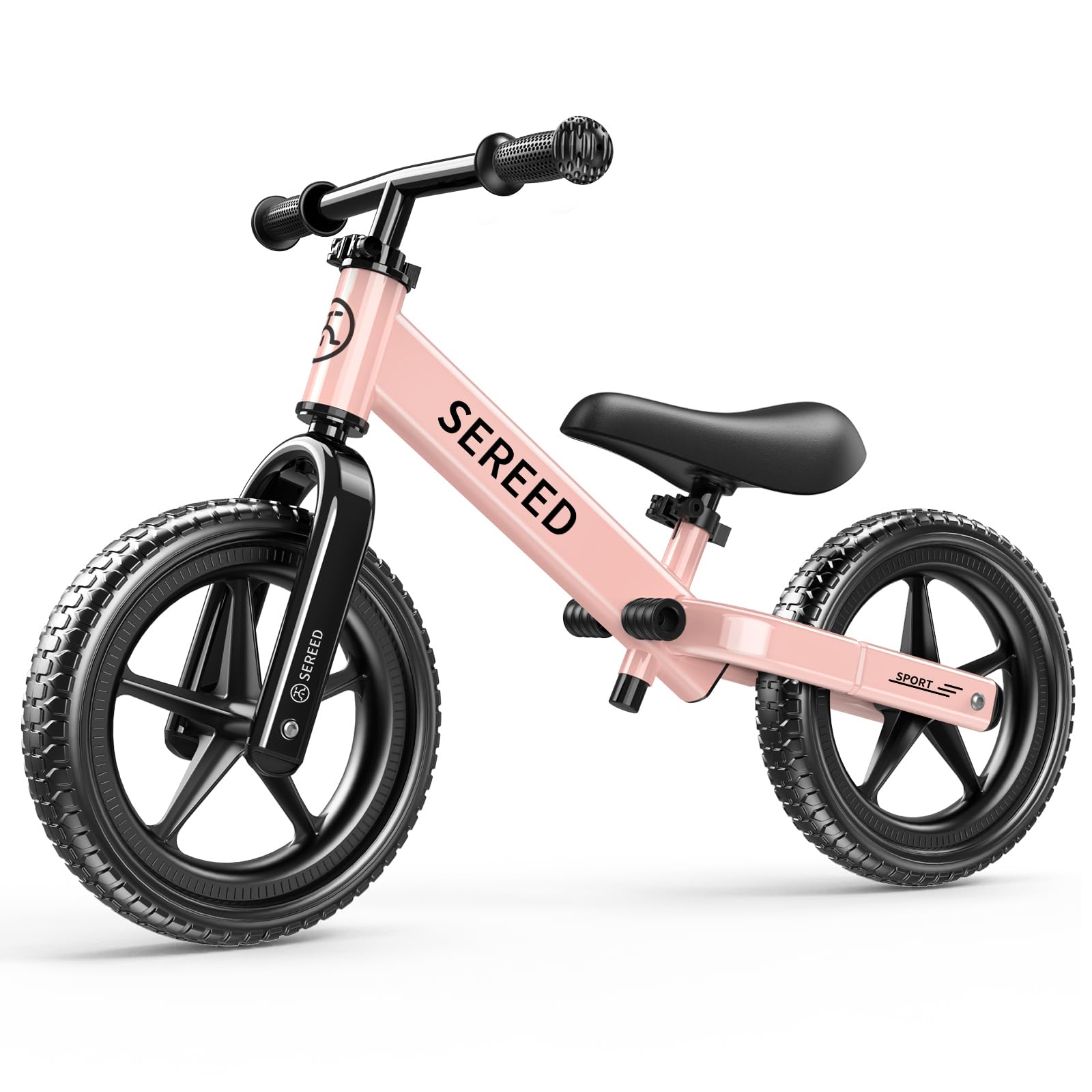 SEREED 12 Inch Toddler Balance Bike, No Pedal Bicycle for Kids 24 Months to 5 Years Old, Customize Plate (3 Sets of Stickers Included), Tool-Free Adjustments, Gift for Boys Girls 2-5