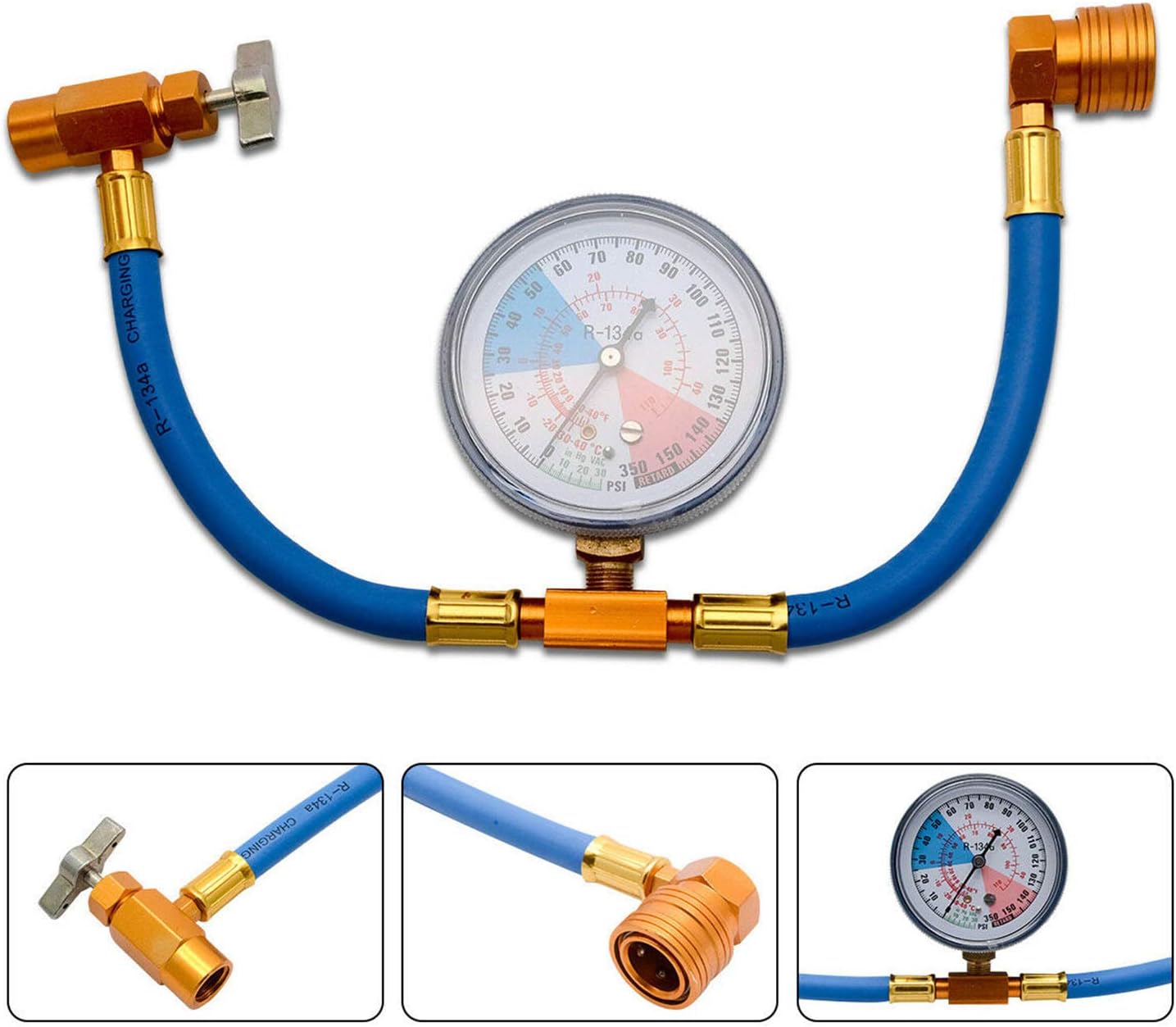 Wadoy Car AC Refrigerant Charge Hose Kit,R134A Recharge Hose with Gauge