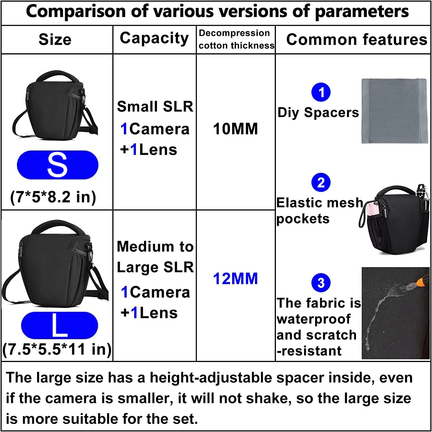 CADeN Kleine DSLR Kameratasche, Kamera Schultertasche für Fotografen, wasserdichte Kameratasche mit Verstellbarem Schultergurt, Für Canon, Nikon und Sony Spiegelreflex- und Systemkameras, Schwarz