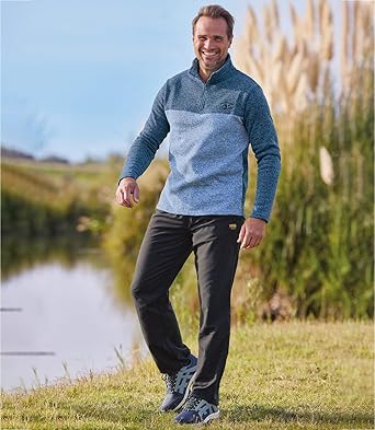 ATLAS FOR MEN - Set van 4 microfleece truien voor heren - Licht en zacht - Perfect voor de winter - Verkrijgbaar in grote maten van M tot 5XL, zwart, baksteenrood, parelgrijs