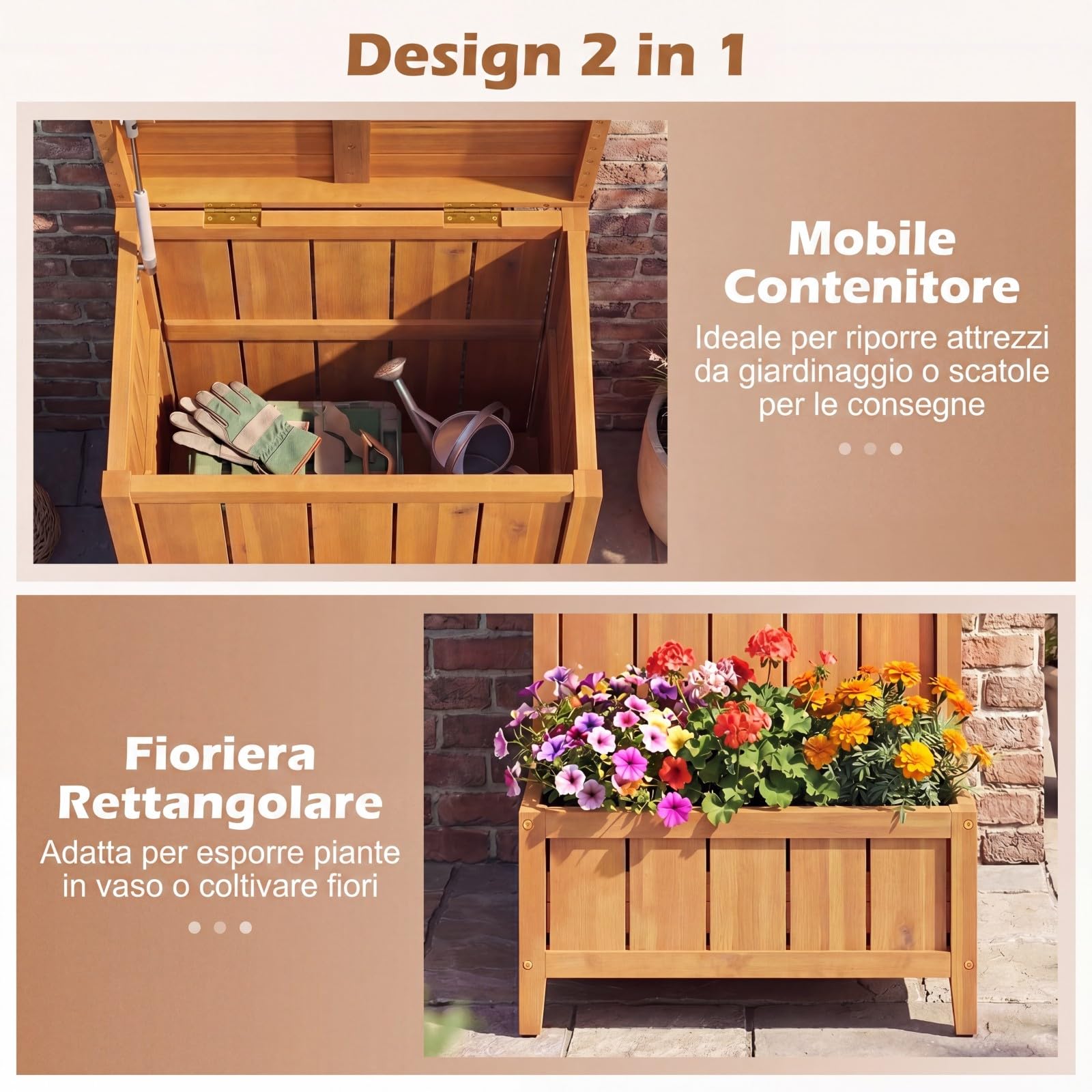 COSTWAY Cassetta Postale Individuale con Orto Rialzato da Giardino, in Legno Massello, Multiuso Baule Contenitore con Coperchio da Esterno, Porta Pacchi, Utensili, Piante, per Balcone, Terrazza