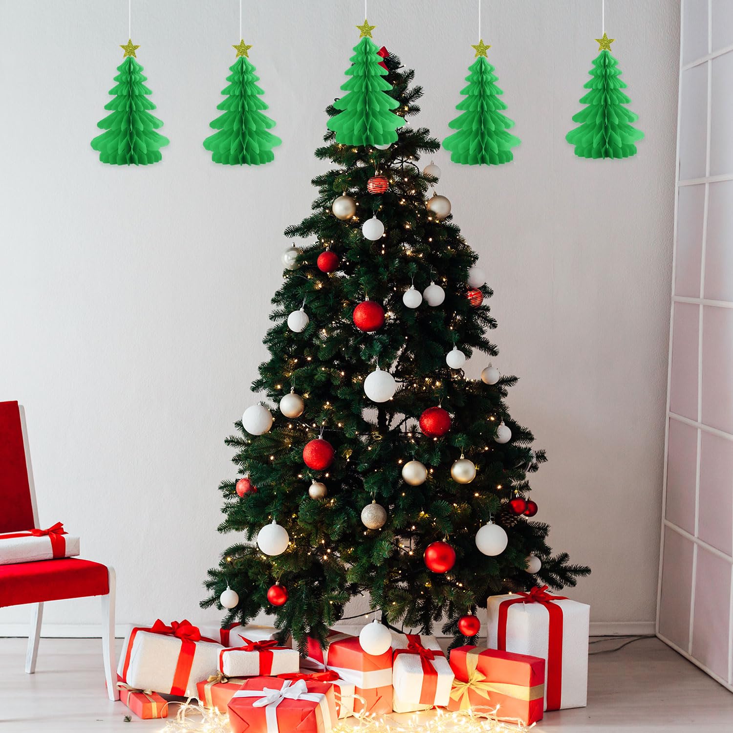 Decorazioni Natalizie Riutilizzabili - Set Con Striscione, Fiocchi Di Neve, Alberi - 13 Pezzi - Eco-Friendly - Foto 10