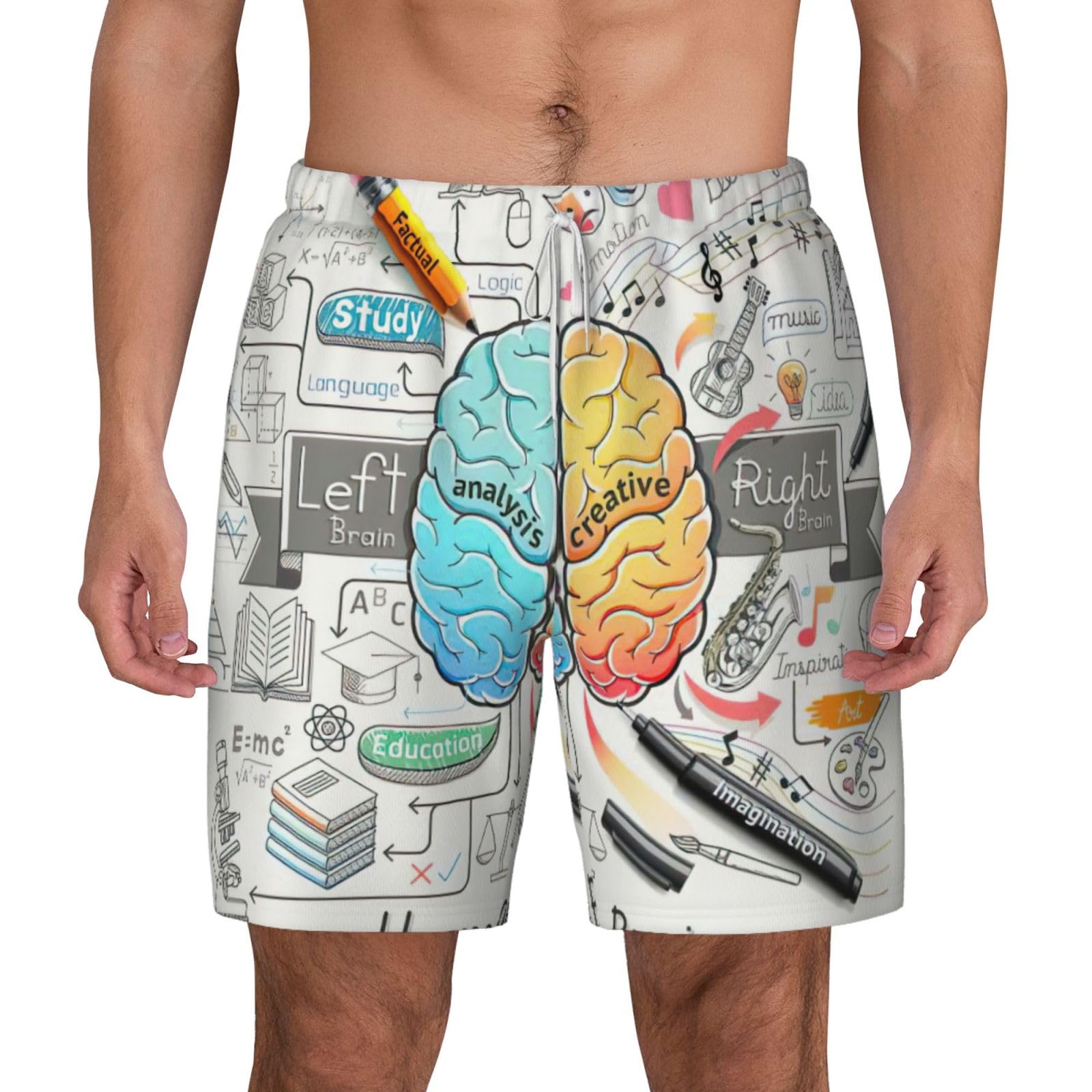 Short de bain pour le surf et la plage, style imprimé cerveau homme - 8