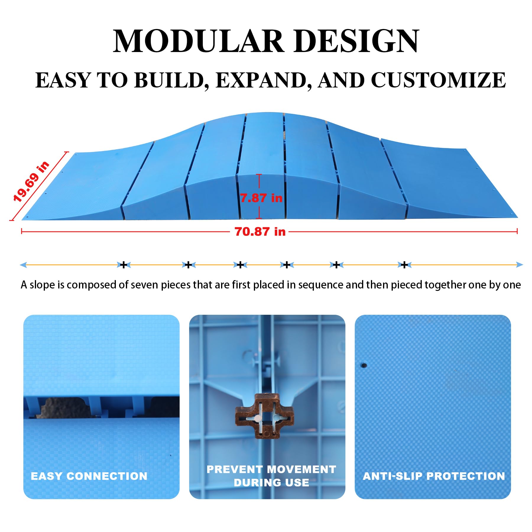 Wave Skateboard Ramp & Kids Bike Ramp - Modular Design for Custom Configurations |Durable Scooter Ramps for Kids with Non-Slip Surface | Perfect for Backyard, Park (Blue, 70.87?X 9.69?X7.87?)
