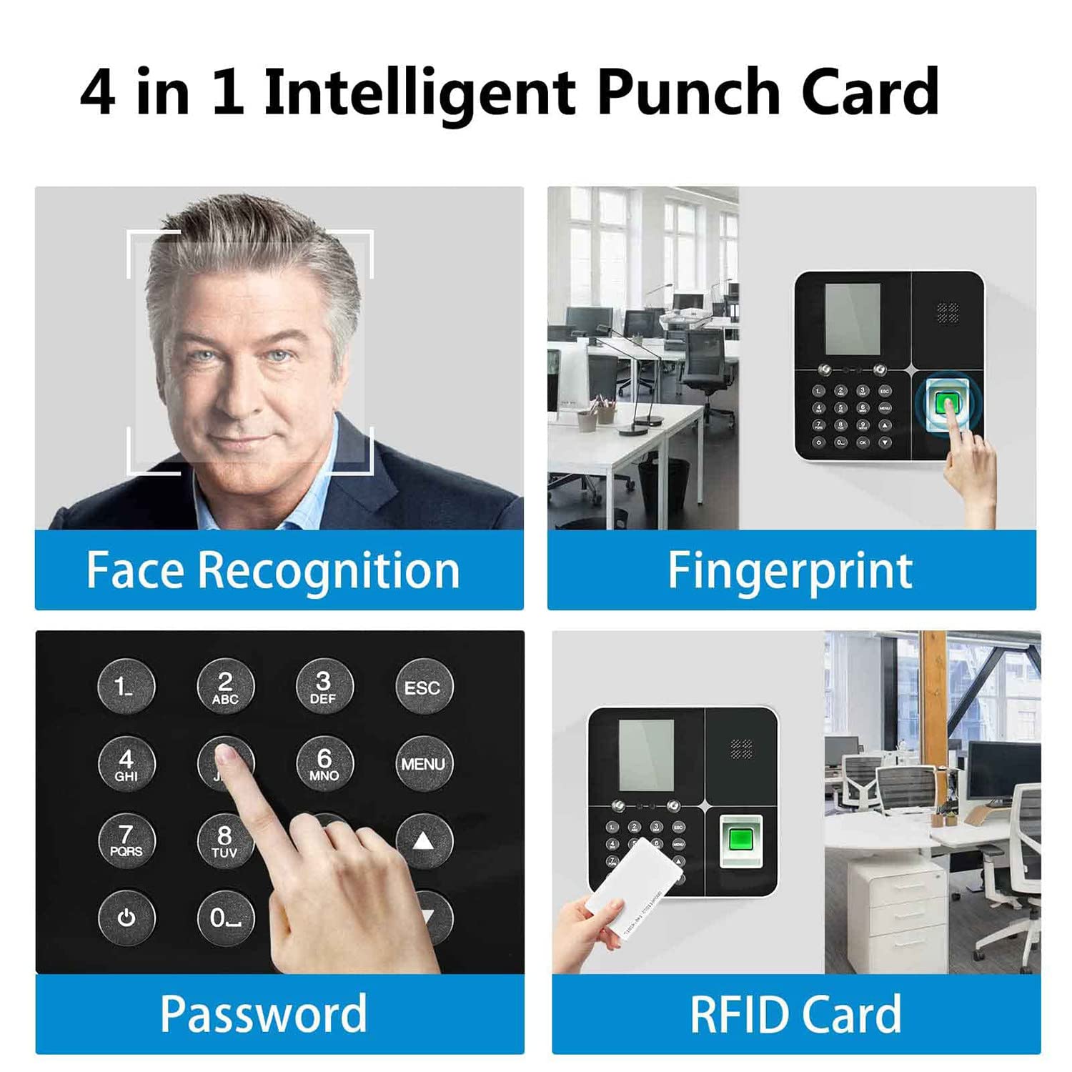 Pointeuse, pointeuses pour les employés des petites entreprises avec visage, empreintes digitales, RFID et saisie de code PIN en un, machine de pointage de bureau, poinçon automatique (0 frais mens