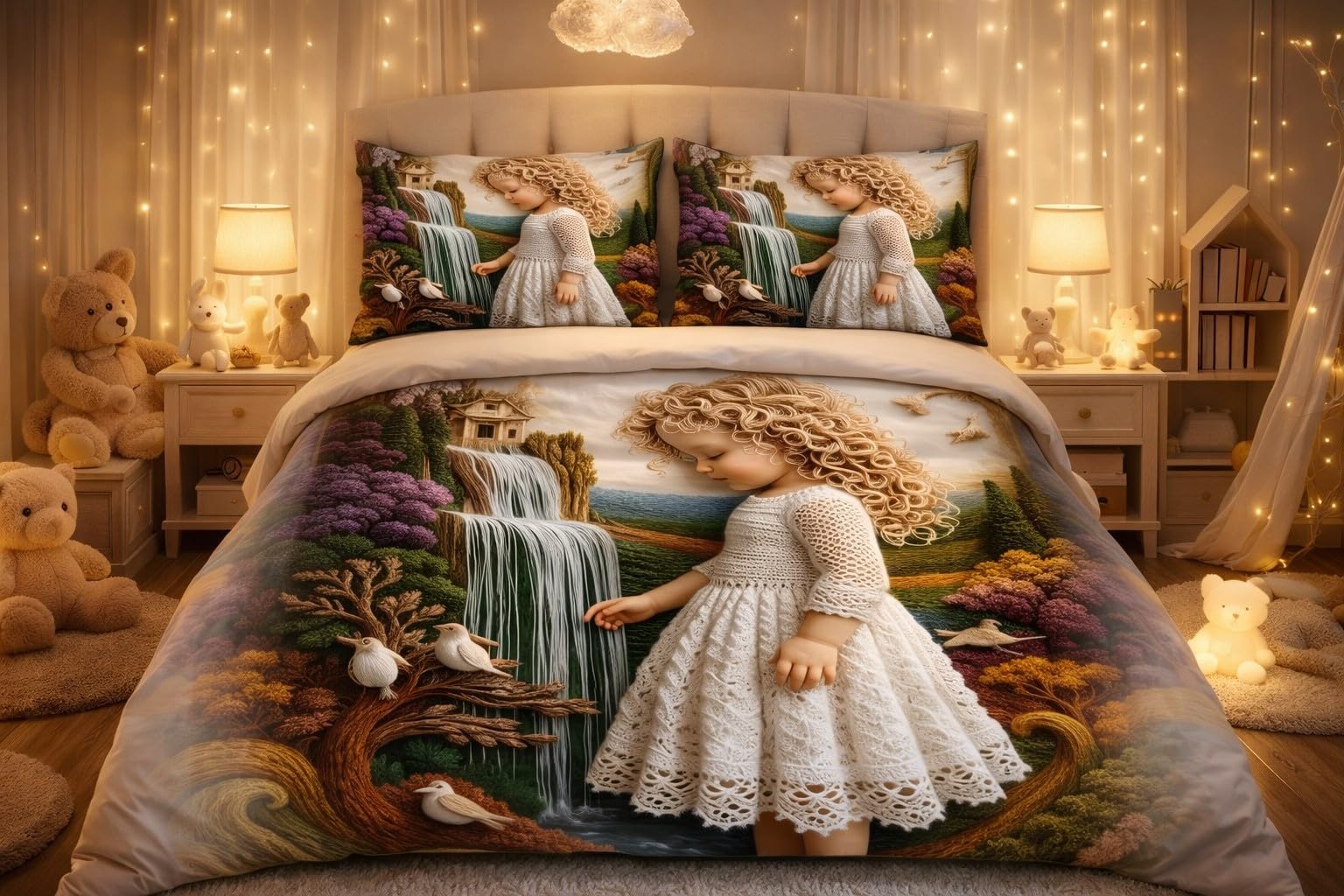 Digital Print Cartoon 7d Kids Bedsheet for Double Bed King Size with 2 Pillow Covers – Soft, Fade Resistant, Kids Bedding Set (90x100 Inches)-Fountain Girl-image-5