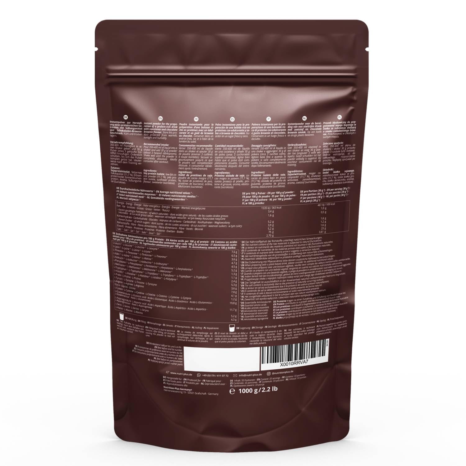 nutri+ Proteina in Polvere 3k vegan Brownie al Cioccolato Proteine - Protein Powder - Polvere Proteica senza Lattosio - Isolato proteico