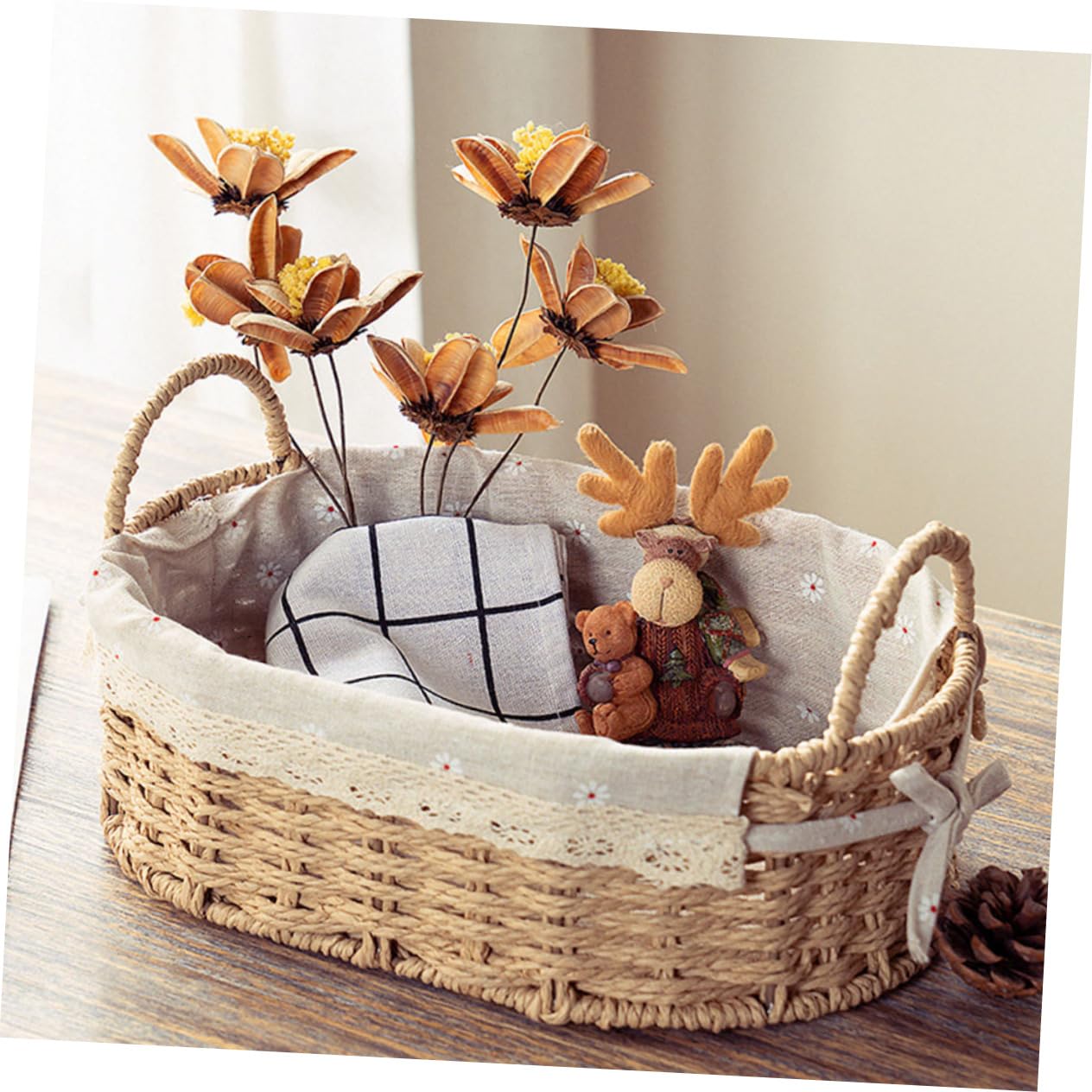 Cabilock 2pièces Panier De Rangement Tissé Main Organisateur De Bureau Élégant Pour Snacks Cosmétiques Et Accessoires Panier Décoratif Naturel Pour Maison