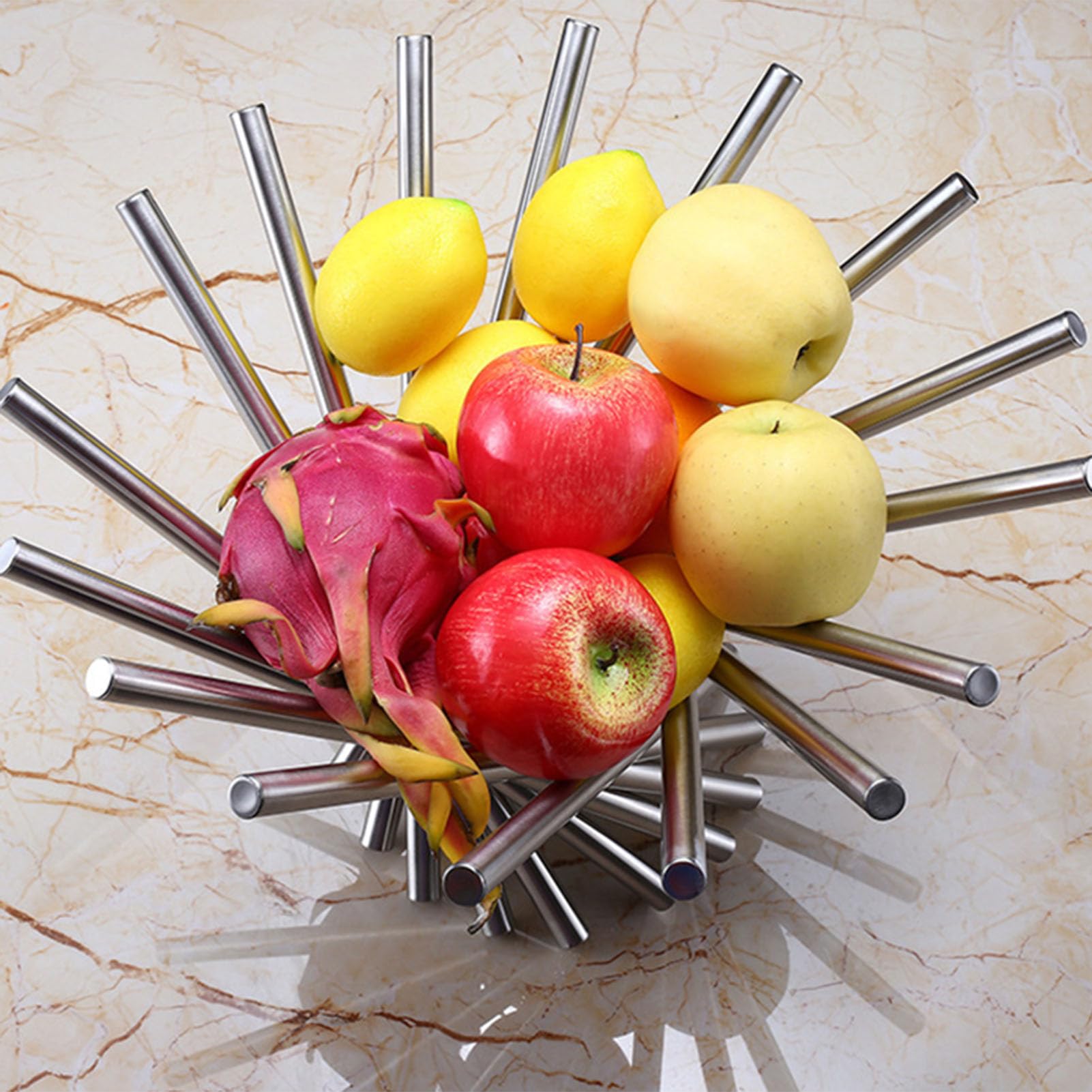 IBWell Edelstahl Obstkorb – Drehbar, Zusammenklappbar, 38 Cm Hoch, Für Küche & Wohnzimmer, Silber