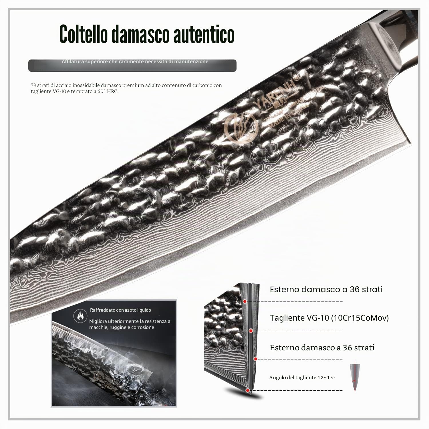 Yarenh Set Coltelli Professionali Cucina 5 Pezzi,Coltelli Cucina Set en Lama in Acciaio Damasco Giapponese,Coltello da Cucina,Coltelli Professionali Chef,Coltelli Giapponesi