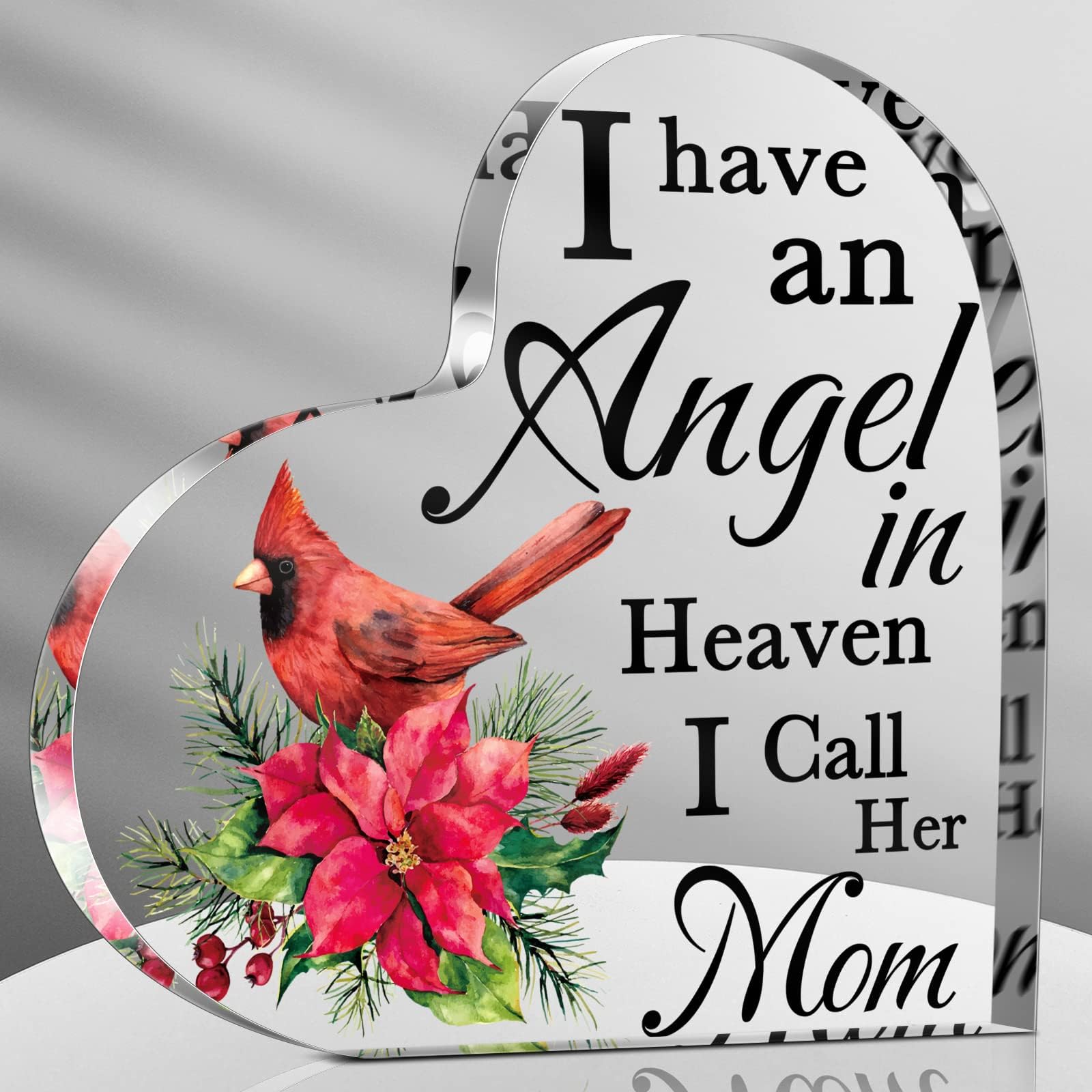 Karenhi 4 Inch Red Cardinal Christmas Gifts Memorial Bereavement Gift for Loss of Loved One Sympathy Decorations Loss of Mom Dad Son Husband in Heaven Glass Table Remembrance(4 Inch,Mom)