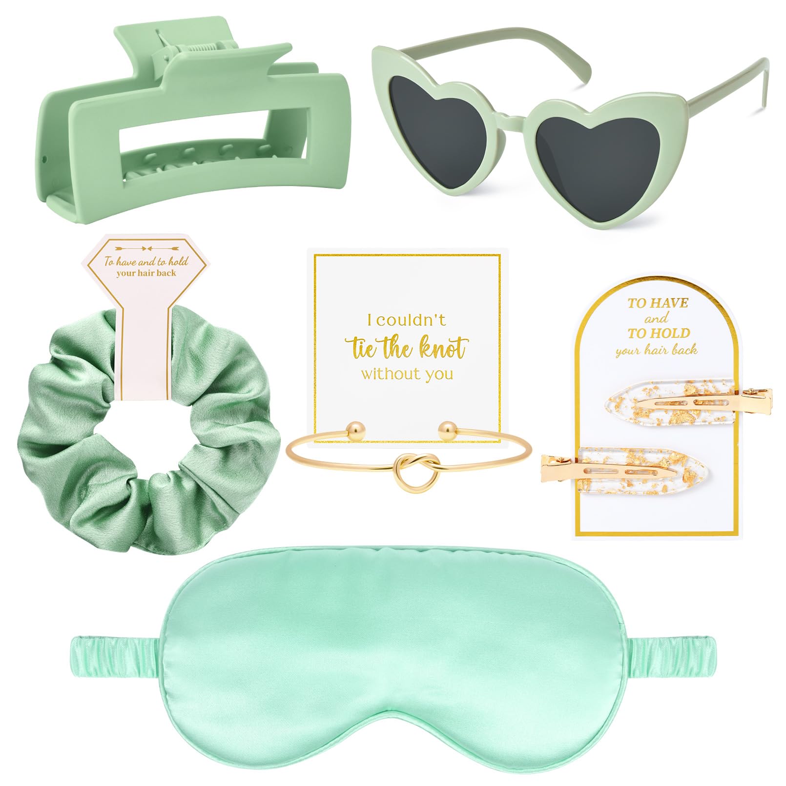 Aileam 6 PCS Bridesmaid Proposal Gifts Bridesmaid Hair Clips Hair Scrunchies Sleep Mask Bachelorette Sunglasses Knot Bracelet Silk Bachelorette Party