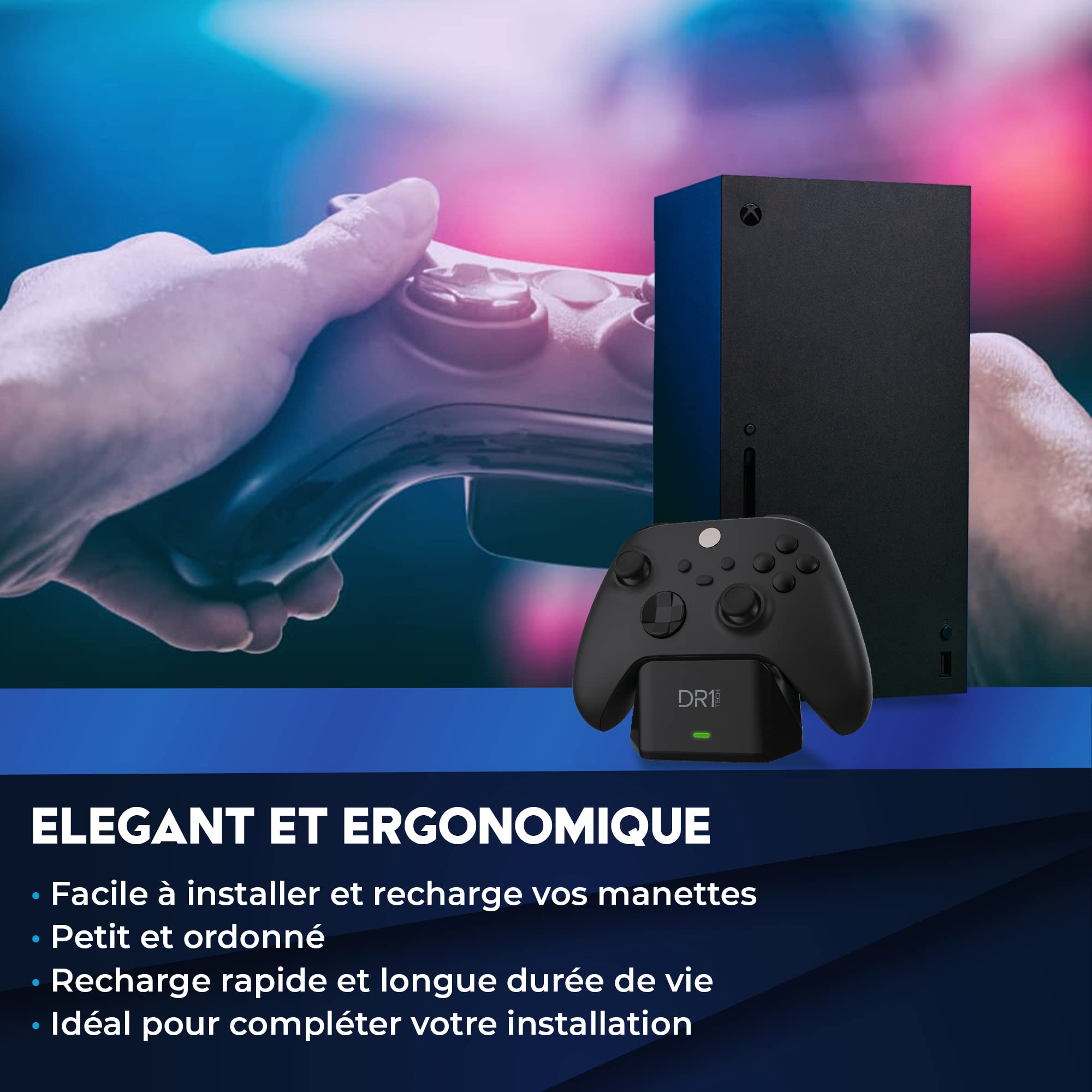 DR1TECH PowerSetX Chargeur Manette XBOX One X/S, Series X/S + Batterie 1200 Mah | Station de Charge XBOX + Smart Battery (Manette NON Inclus)
