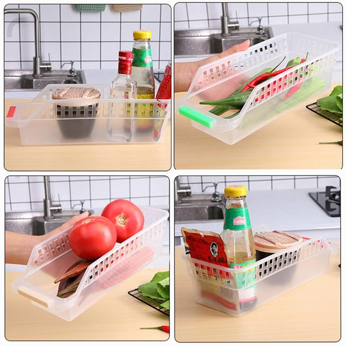 Organizer Frigorifero, 6 Pz PP Plastica Frigorifero Conservazione Cestini Impilabil Contenitori Frigo Cassetti Frigoriferi Vaschette Salvaspazio per Organizzazione Scaffali Cucina Dispensa