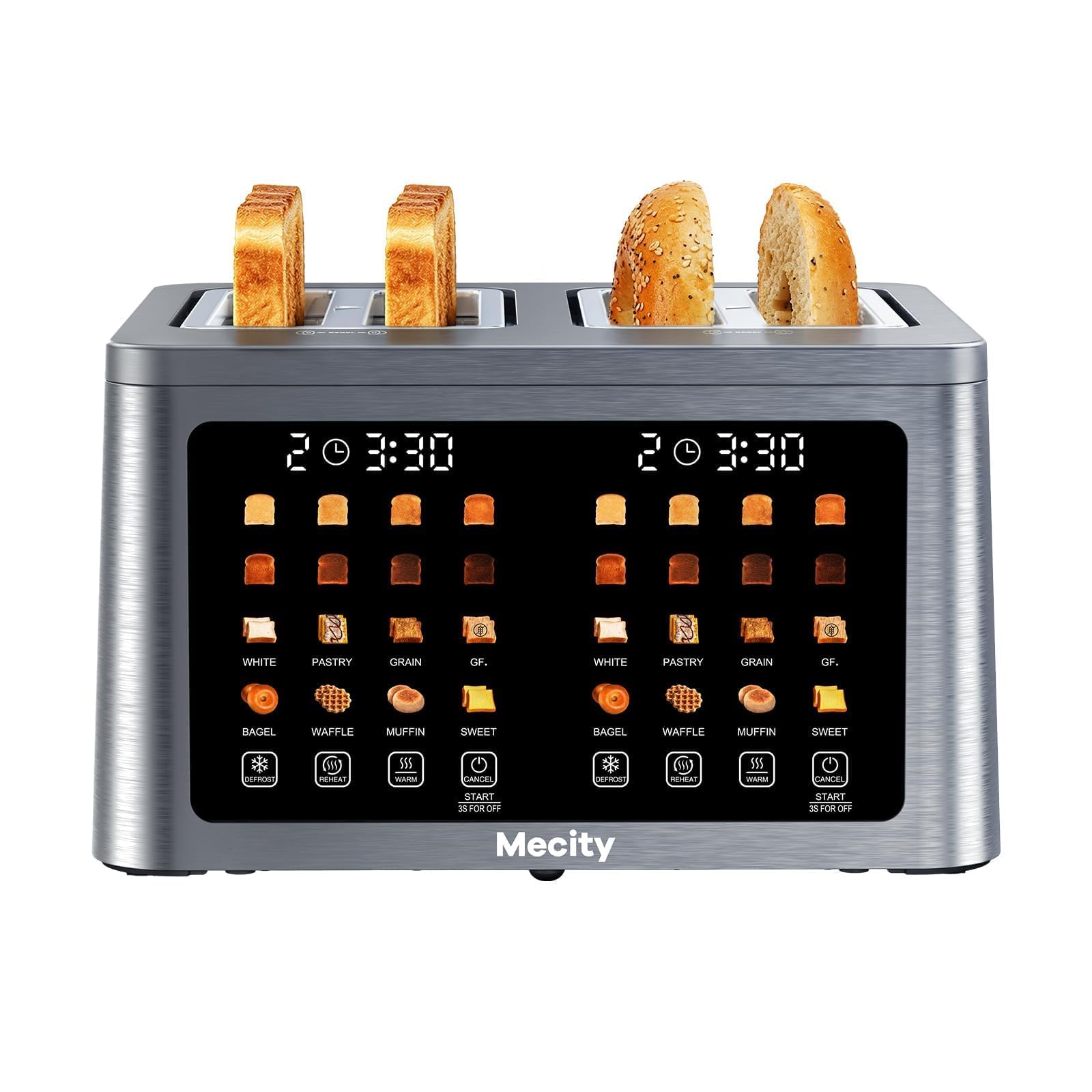 Photo 1 of Mecity 4 Slice Toaster Wide Slot, Auto Lift Keep Warm Smart Toaster with Touch Screen, Dual Control Panel, Defrost, Auto Shut Off Digital Toasters for Bagel Muffin Waffle Gluten Free Breads1700W 120V