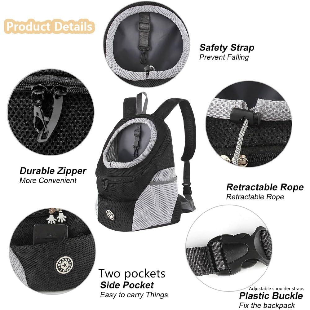 Sac a Dos Chien, Porte Chien ventral jusqu'à 7,5 kg, Sac à Dos de Transport pour Chiens, Sacs de Transport pour Chiens et Chats, Pliable, Ajustable et Respirante - avec Poche Avant