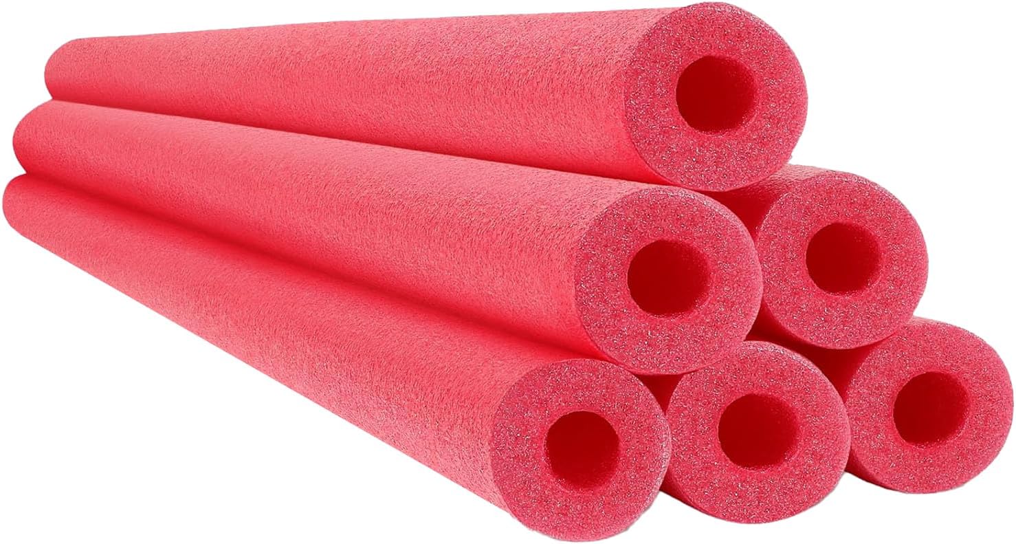 Chochkees Red Pool Noodles Swimming Hollow Core Foam Tube, Floating Thick Noodles for Floating, Pool Accessories, 52"