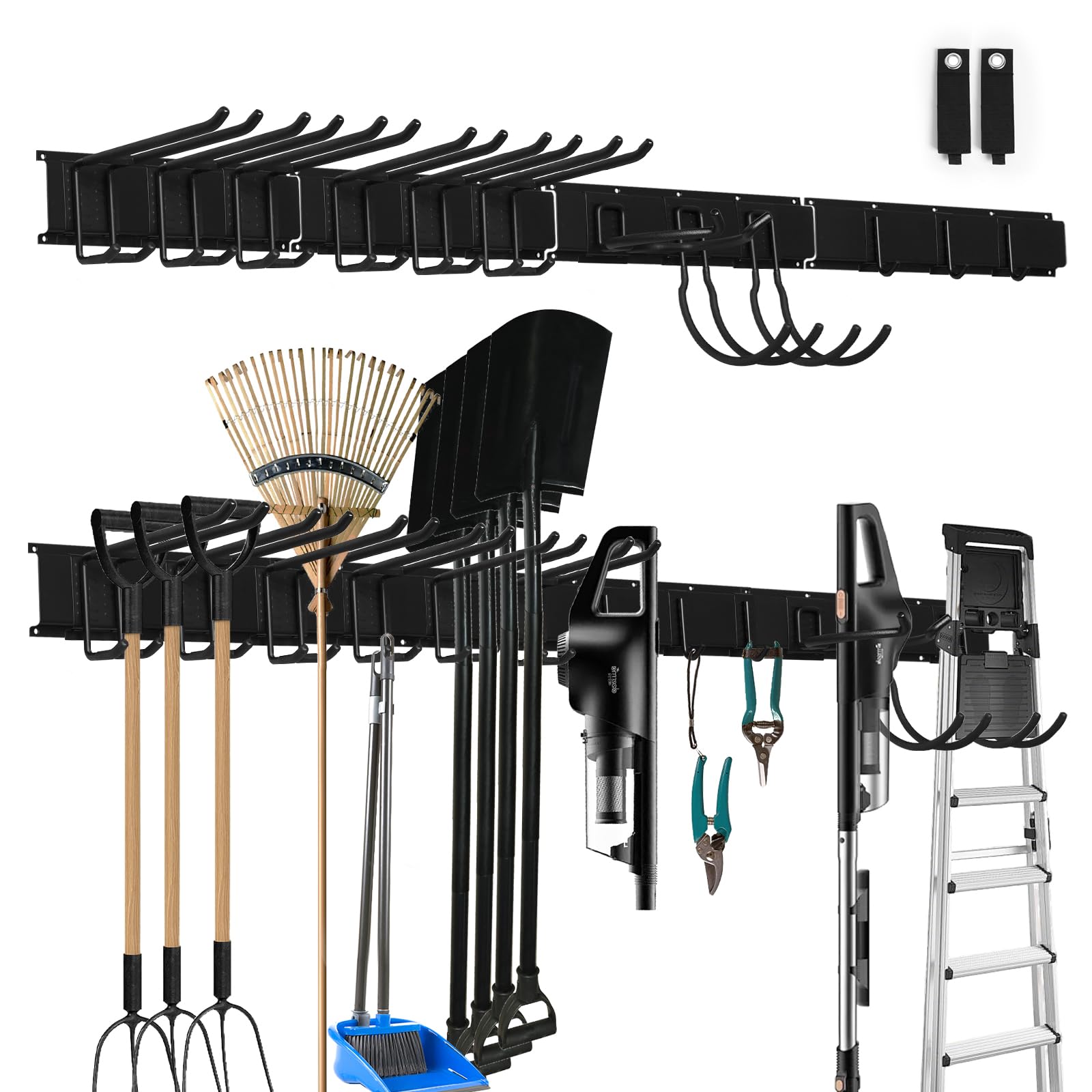 Supporto da parete per scope, porta attrezzi da giardino, supporto da parete per cucina, bagno, ufficio, armadio (162 cm, 4 binari e 12 ganci)