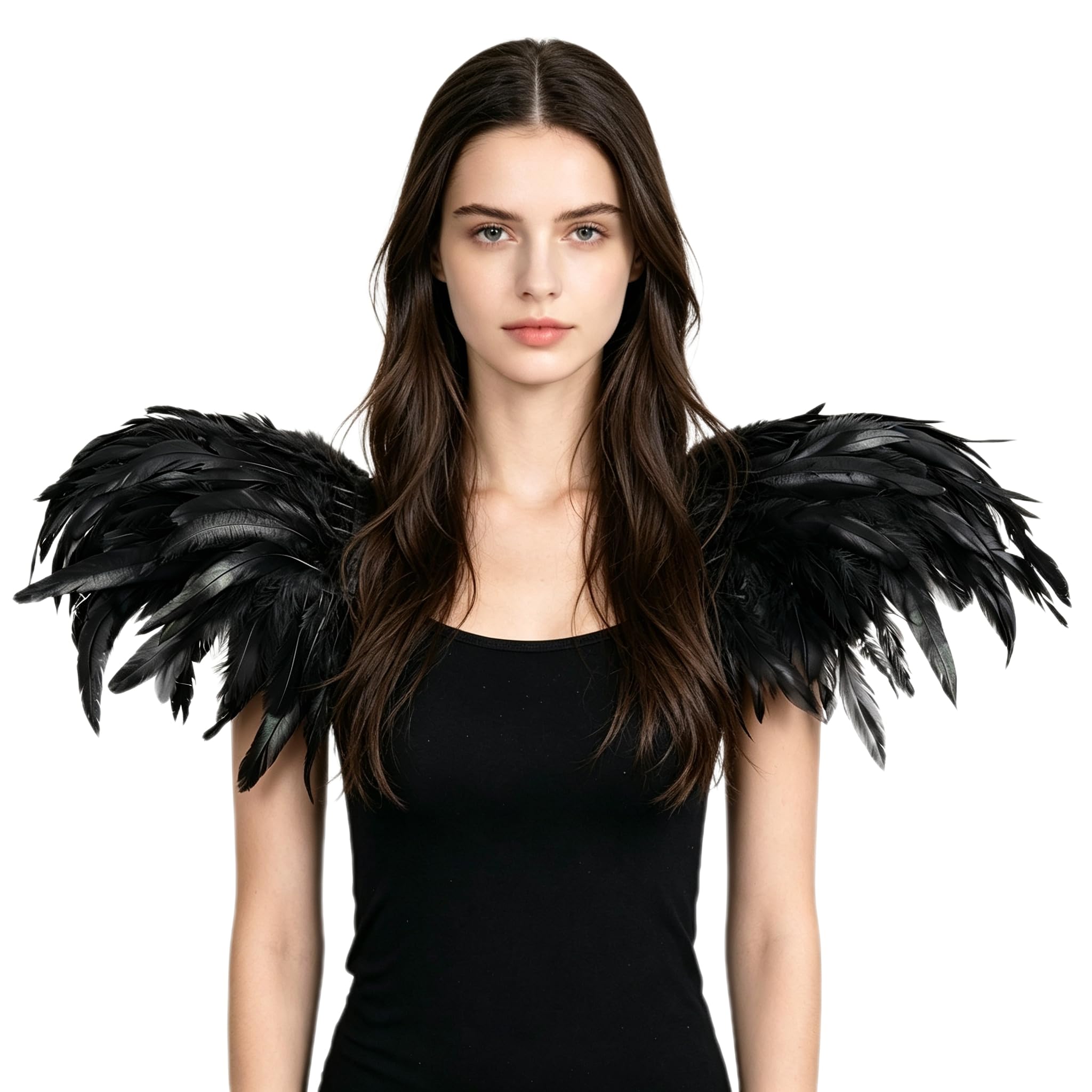 SIQITECHUK Women Feather Shawl Shrug Gothic Shoulder Pads Feather Epaulettes Halloween Cosplay Carnival Festival Costume Black