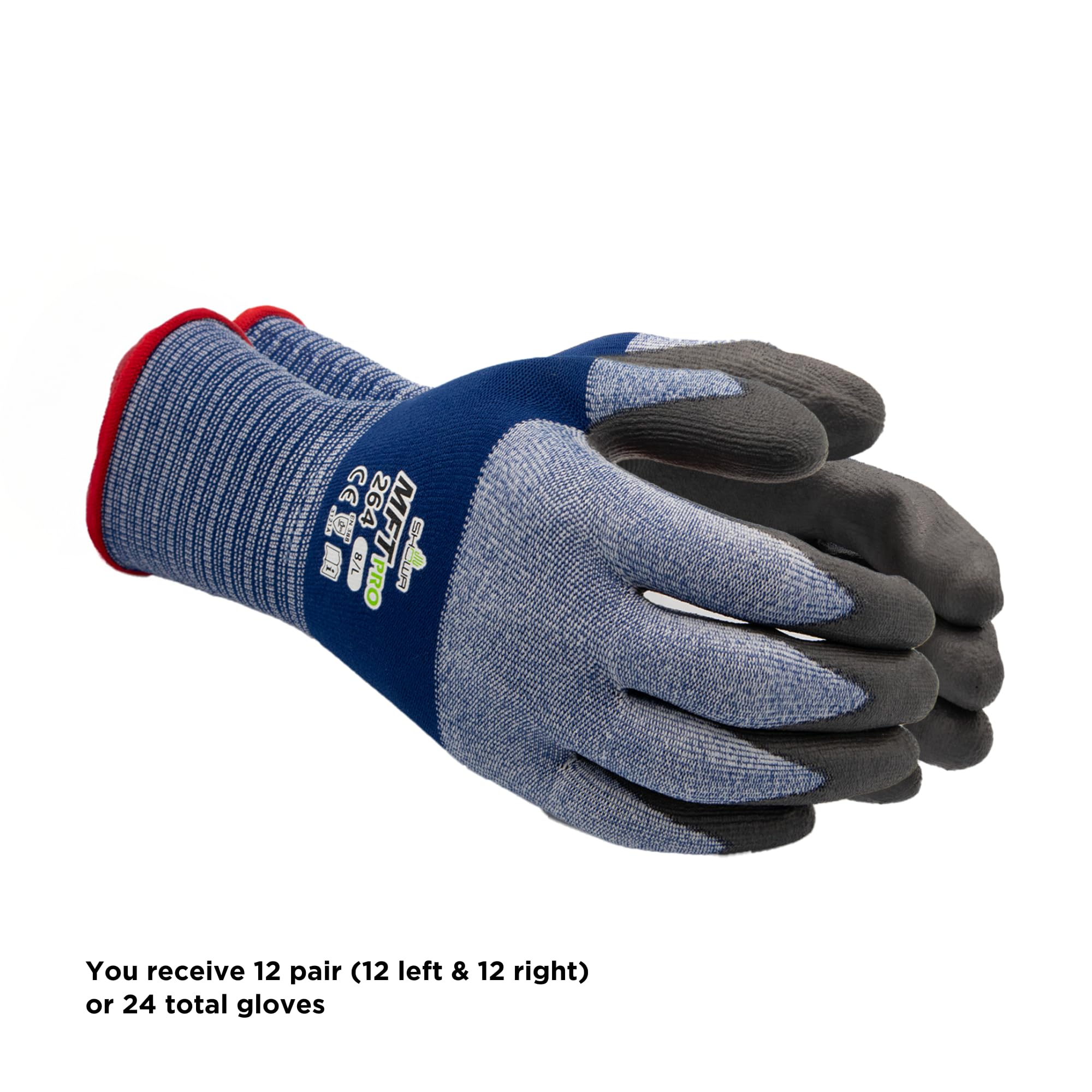 SHOWA MFT PRO 264, Mechanical and Industrial Protective Gloves, Polyurethane Palm Coating, Ultra-lightweight, Breathable, Blue, 12 Pairs, Size Medium