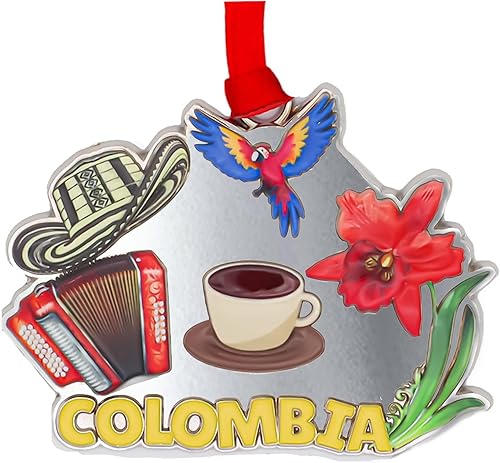 Adorno para árbol de Navidad de Colombia, regalo colombiano, regalo para amantes de Colombia, adorno de metal con símbolos 3D en relieve,