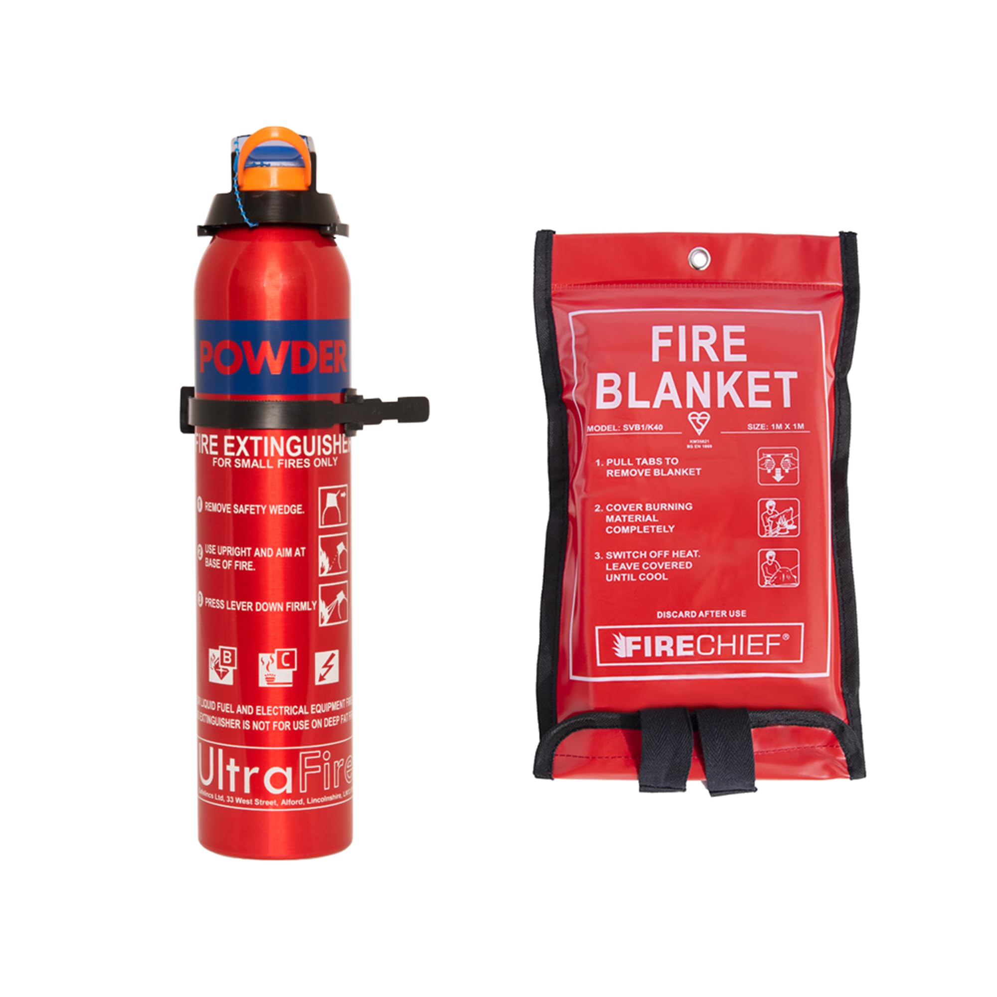 UltraFire Extinguisher & Blanket Fire Safety Kit – 600g Dry Powder Extinguisher & 1x1m Soft Shell Fire Blanket