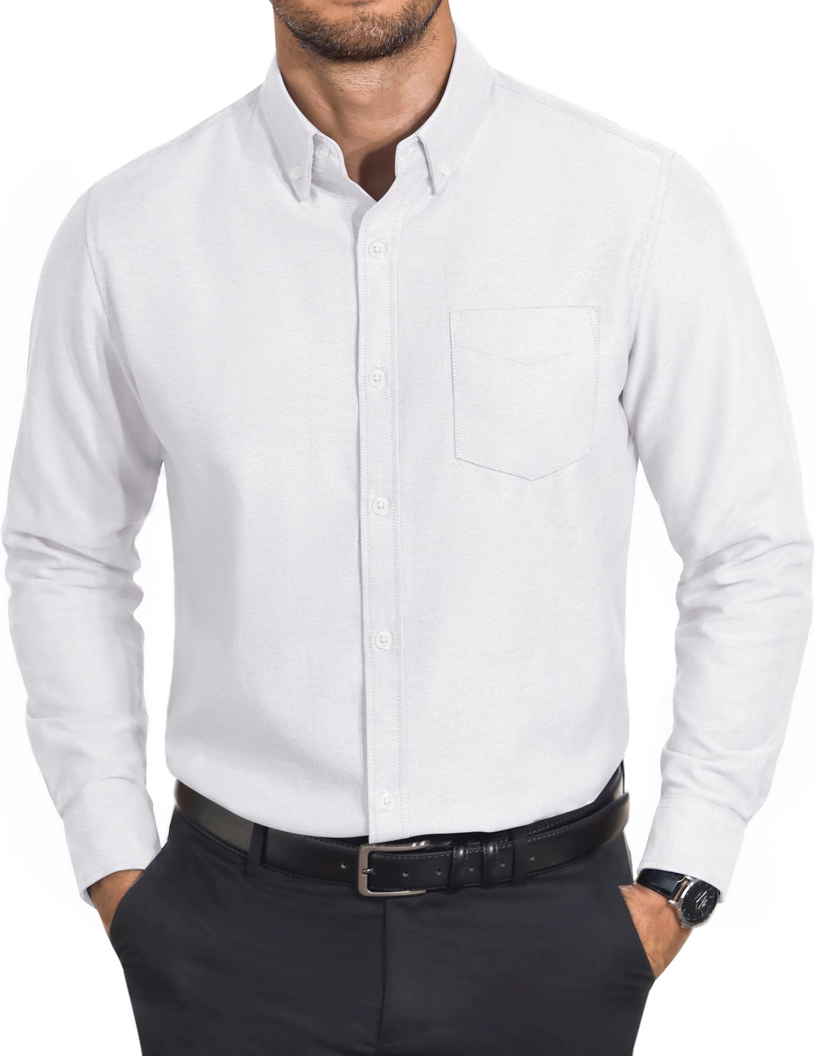 COOFANDY Mens Cotton Oxford Shirt Long Sleeve Dress Shirt Button Down Work Casual Shirts with Pocket