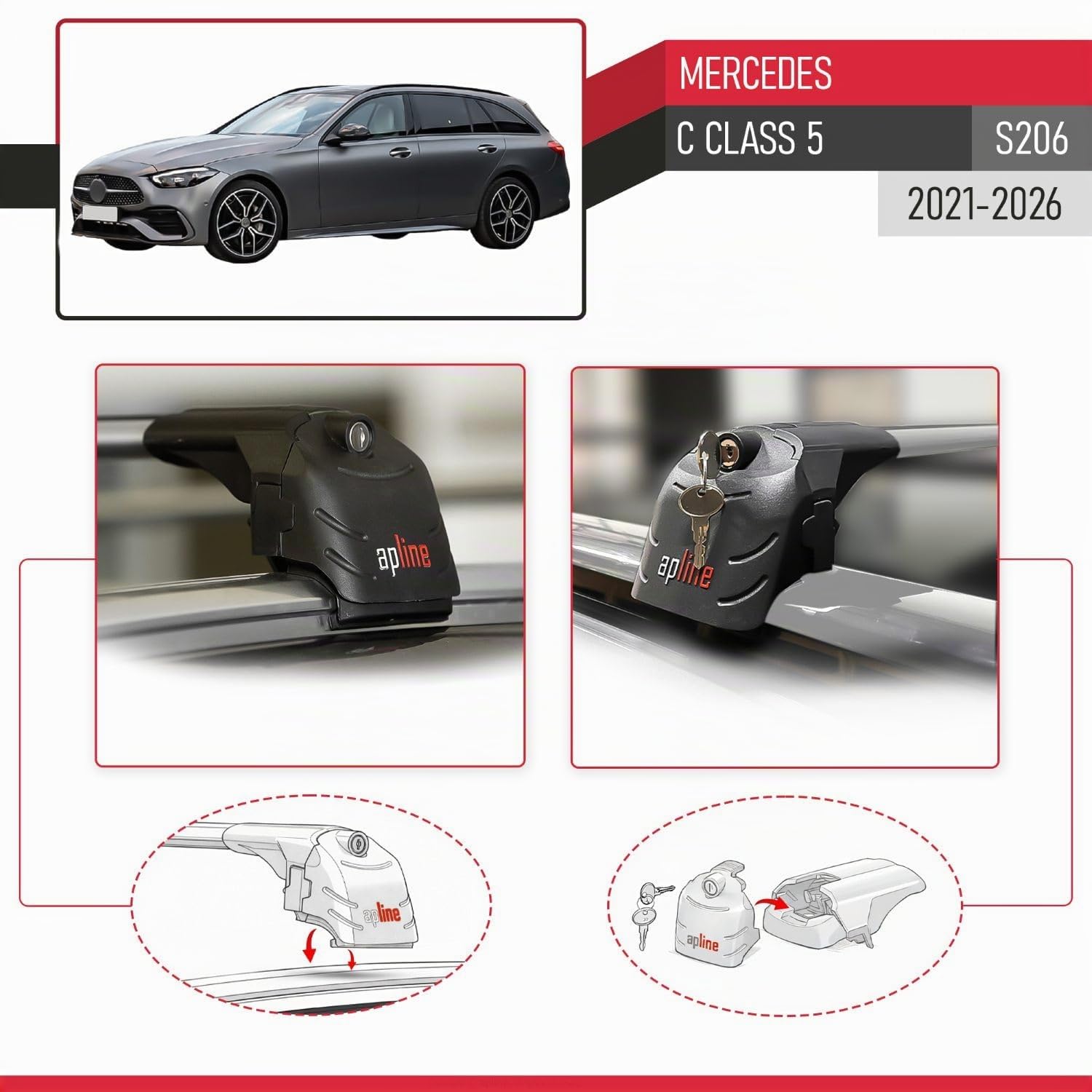 Compatible con Mercedes C Class (S206) 2022-2024 Barras de Techo Ace-2 Portaequipajes Barras Transversales Gris